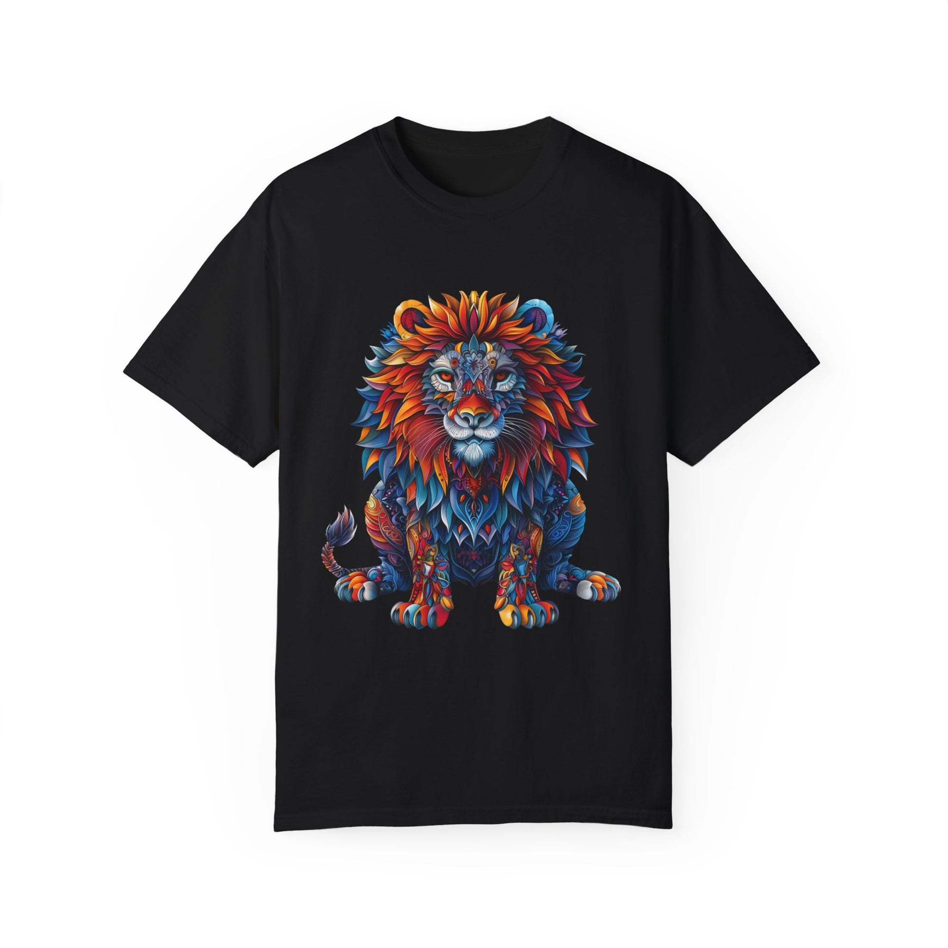 Lion Head Cool Graphic Design Novelty Unisex Garment-dyed T-shirt Cotton Funny Humorous Graphic Soft Premium Unisex Men Women Black T-shirt Birthday Gift-1