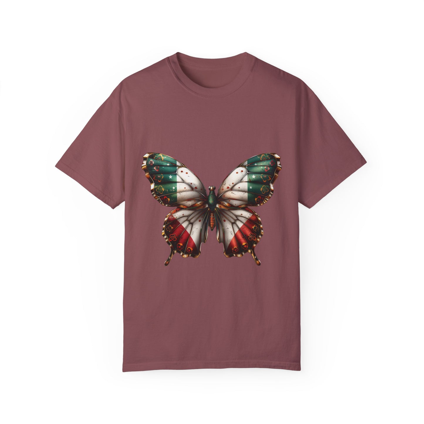 Mexican Pride Flag Butterfly Graphic Unisex Garment Dyed T-shirt Cotton Funny Humorous Graphic Soft Premium Unisex Men Women Brick T-shirt Birthday Gift-5