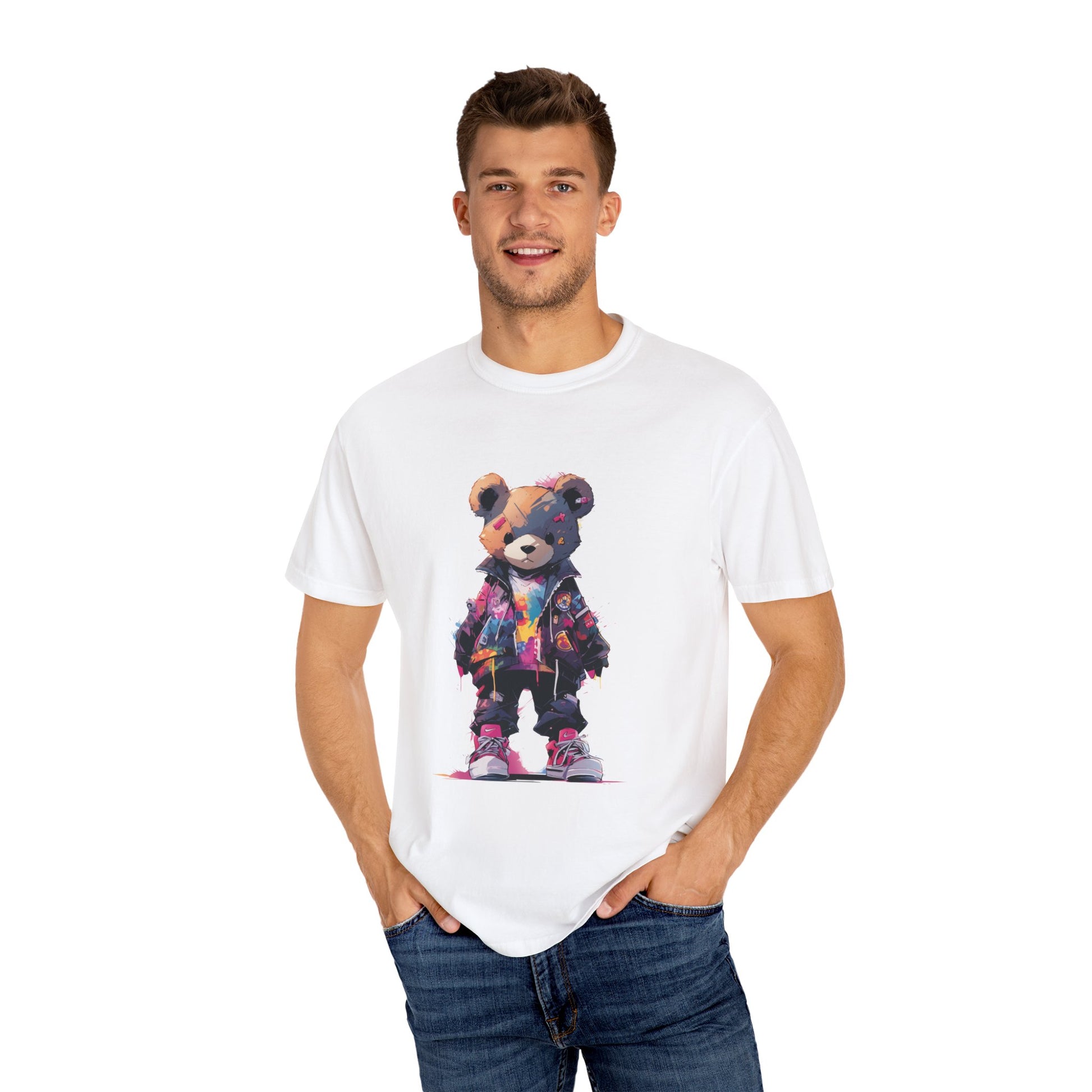 Hip Hop Teddy Bear Graphic Unisex Garment-dyed T-shirt Cotton Funny Humorous Graphic Soft Premium Unisex Men Women White T-shirt Birthday Gift-24