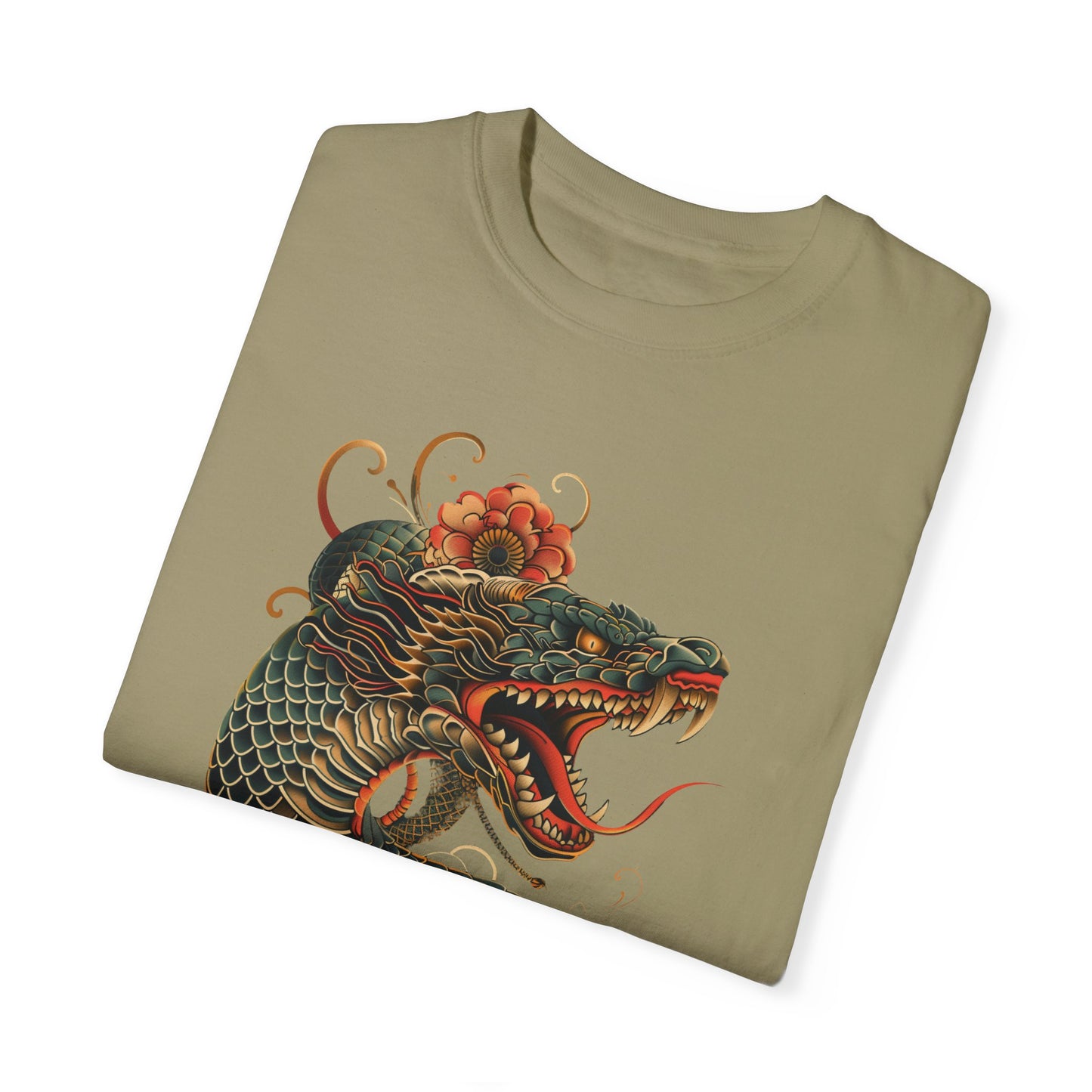 Irezumi Art King Cobra Snake Japanese Tattoo Style Graphic Unisex Garment-dyed T-shirt Cotton Funny Humorous Graphic Soft Premium Unisex Men Women Khaki T-shirt Birthday Gift-47