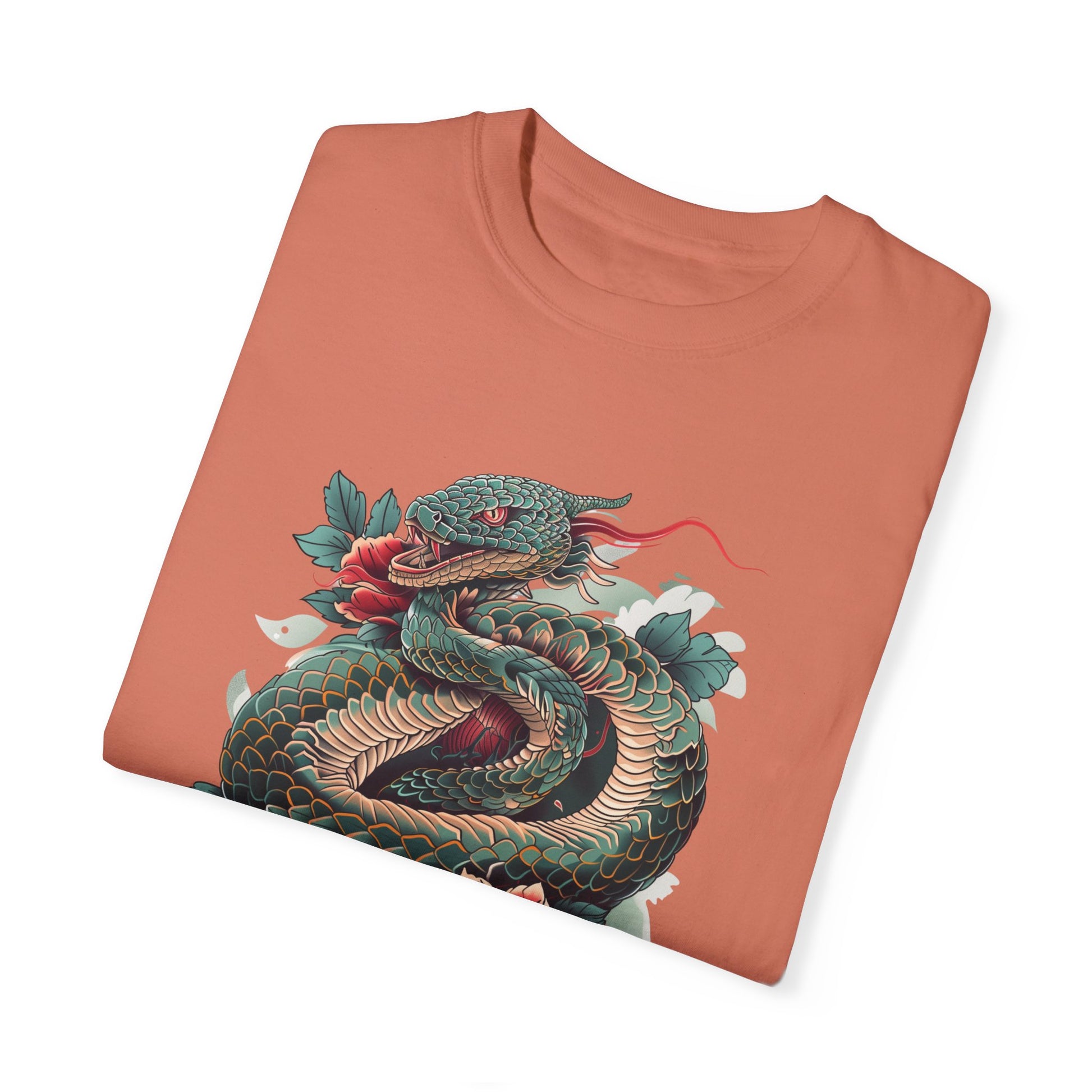 Irezumi Art King Cobra Snake Japanese Tattoo Style Graphic Unisex Garment-dyed T-shirt Cotton Funny Humorous Graphic Soft Premium Unisex Men Women Terracotta T-shirt Birthday Gift-56