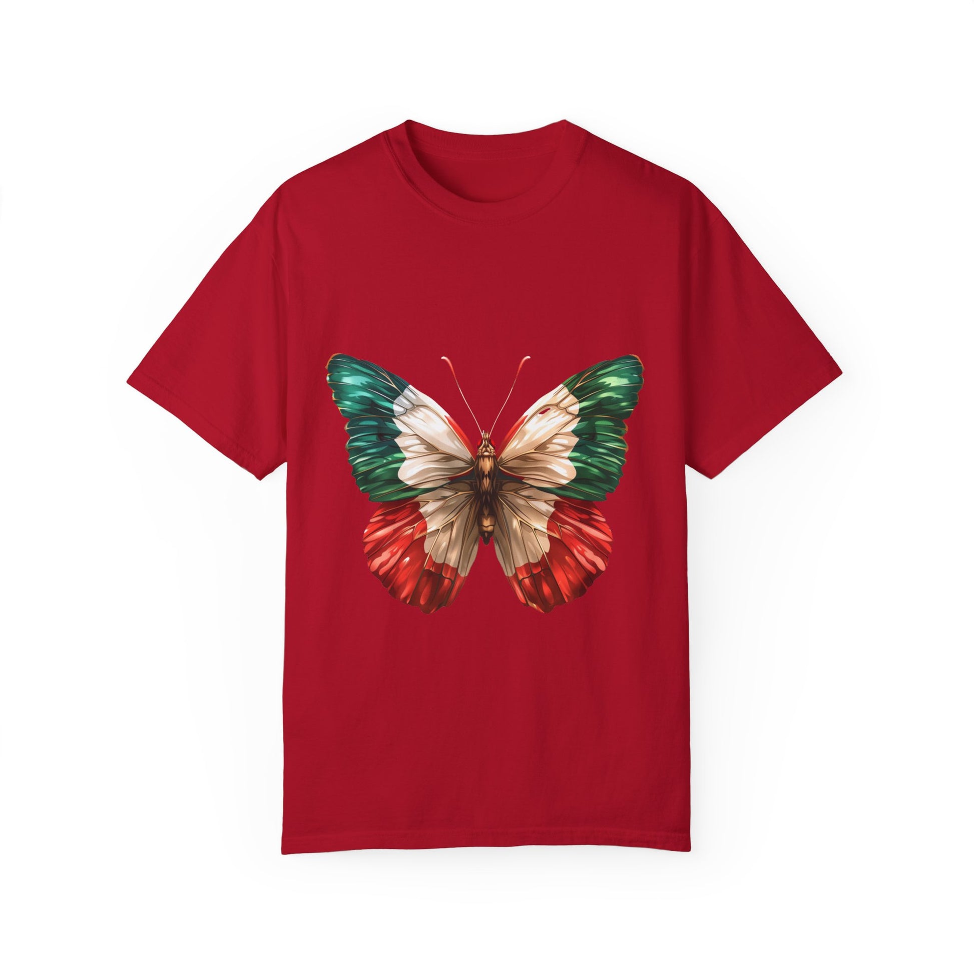 Mexico Flag Butterfly Graphic Unisex Garment Dyed T-shirt Cotton Funny Humorous Graphic Soft Premium Unisex Men Women Red T-shirt Birthday Gift-2