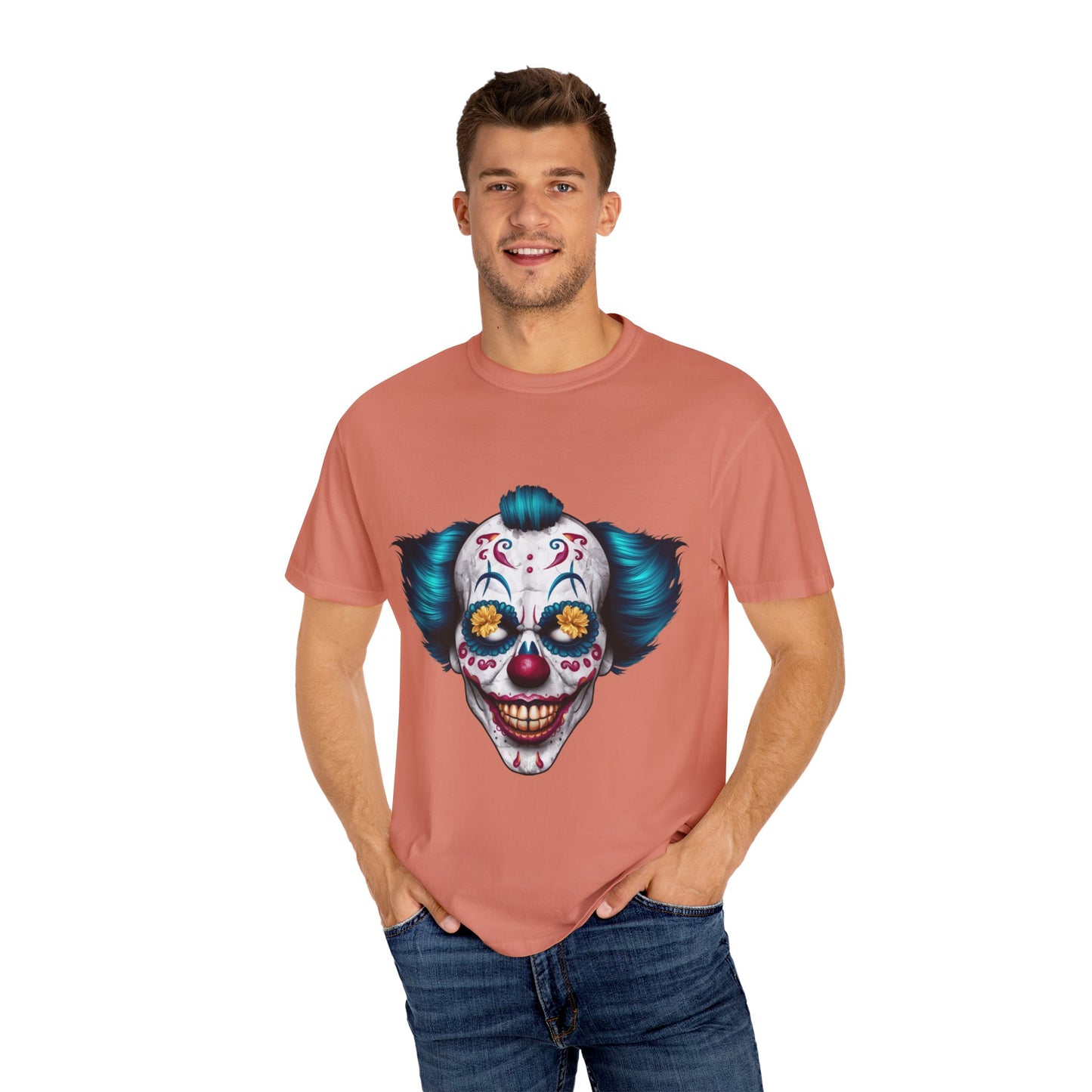 Funny Horror Scary Clown Face Urban Sarcastic Graphic Unisex Garment Dyed T-shirt Cotton Funny Humorous Graphic Soft Premium Unisex Men Women Terracotta T-shirt Birthday Gift-57