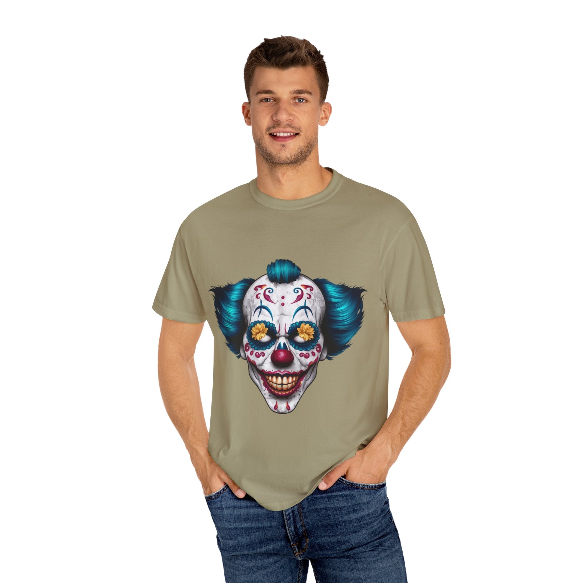 Funny Horror Scary Clown Face Urban Sarcastic Graphic Unisex Garment Dyed T-shirt Cotton Funny Humorous Graphic Soft Premium Unisex Men Women Khaki T-shirt Birthday Gift-48