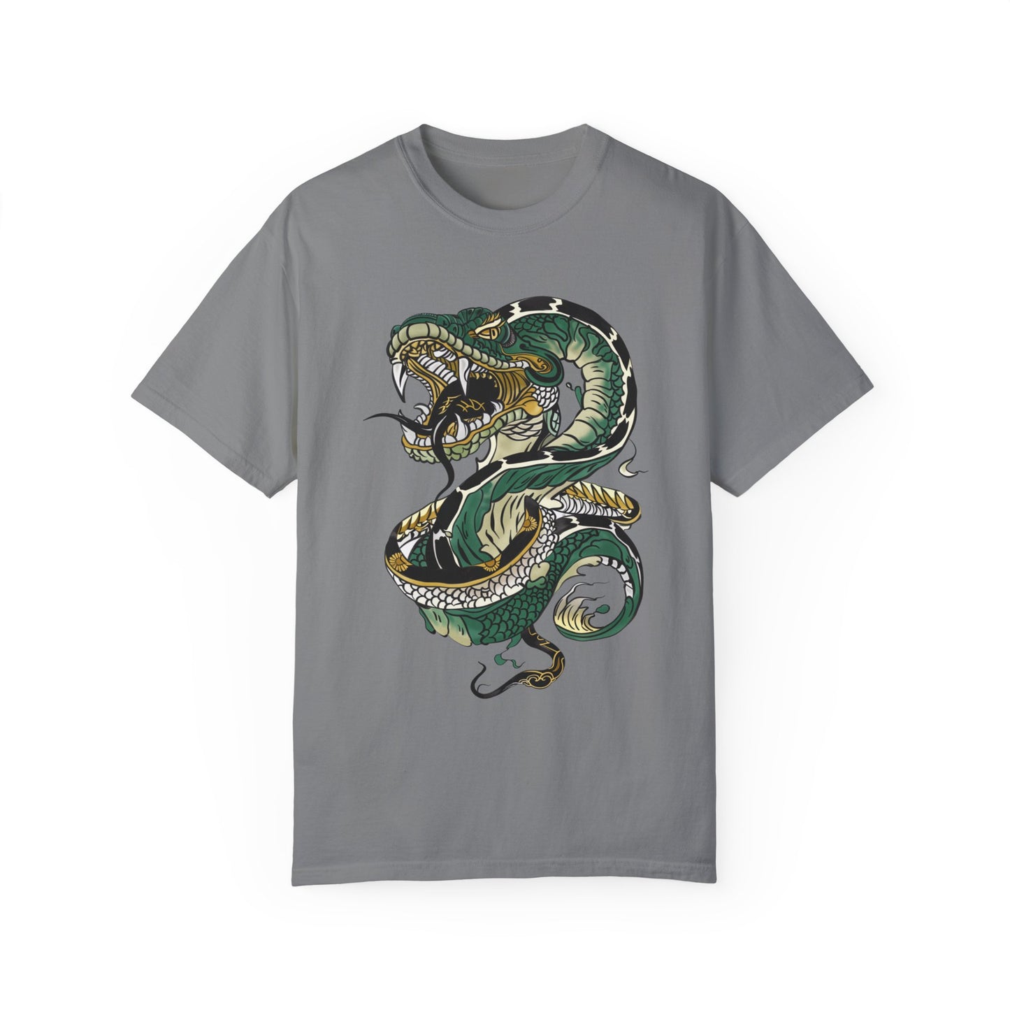 Irezumi Art King Cobra Snake Japanese Tattoo Style Graphic Unisex Garment-dyed T-shirt Cotton Funny Humorous Graphic Soft Premium Unisex Men Women Grey T-shirt Birthday Gift-9