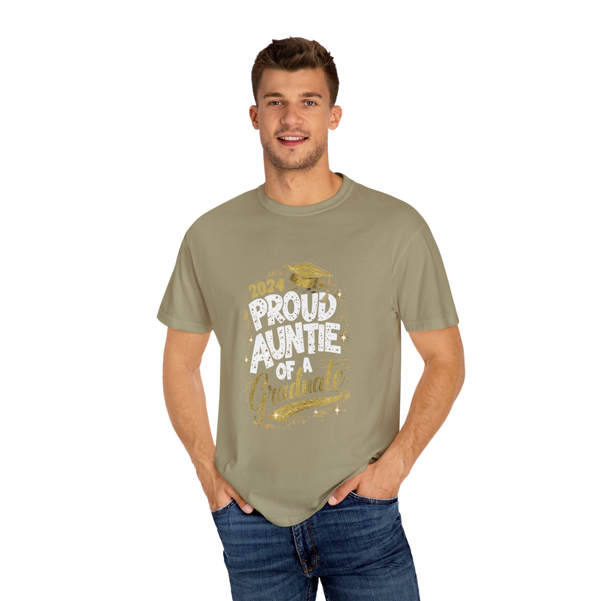 Proud Auntie of a 2024 Graduate Unisex Garment-dyed T-shirt Cotton Funny Humorous Graphic Soft Premium Unisex Men Women Khaki T-shirt Birthday Gift-47