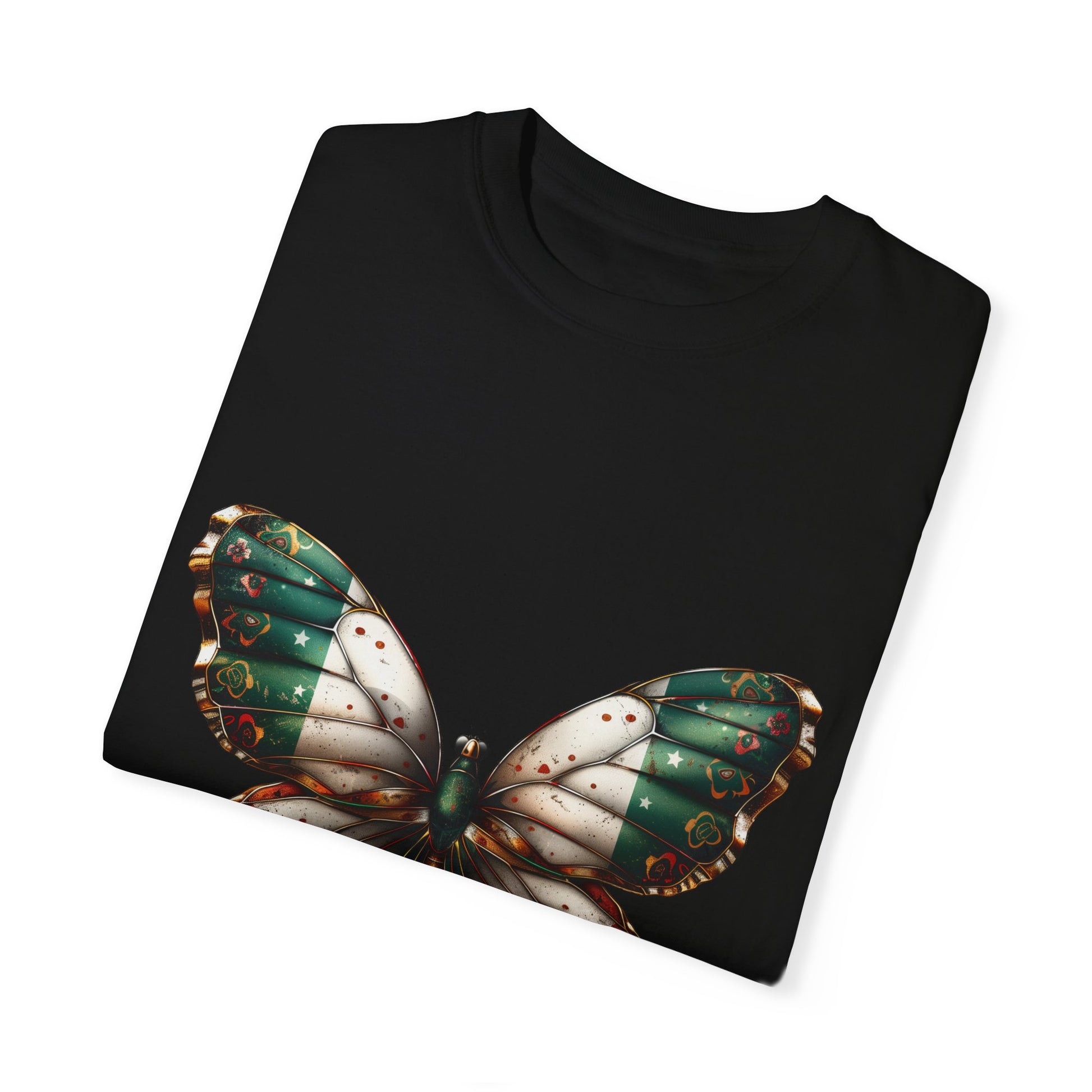 Mexican Pride Flag Butterfly Graphic Unisex Garment Dyed T-shirt Cotton Funny Humorous Graphic Soft Premium Unisex Men Women Black T-shirt Birthday Gift-17