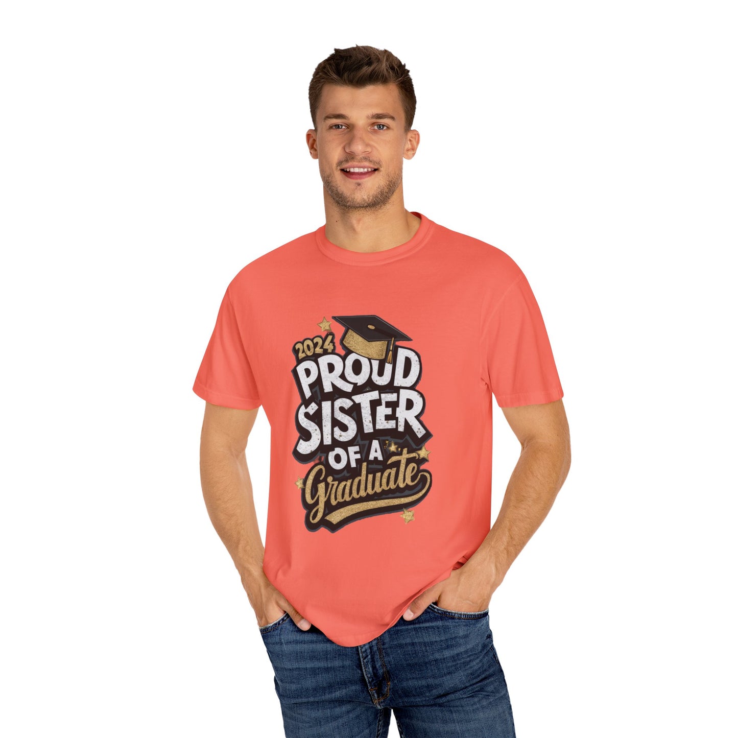 Proud Sister of a 2024 Graduate Unisex Garment-dyed T-shirt Cotton Funny Humorous Graphic Soft Premium Unisex Men Women Bright Salmon T-shirt Birthday Gift-33