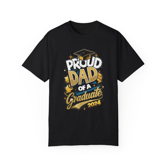 Proud Dad of a 2024 Graduate Unisex Garment-dyed T-shirt Cotton Funny Humorous Graphic Soft Premium Unisex Men Women Black T-shirt Birthday Gift-1