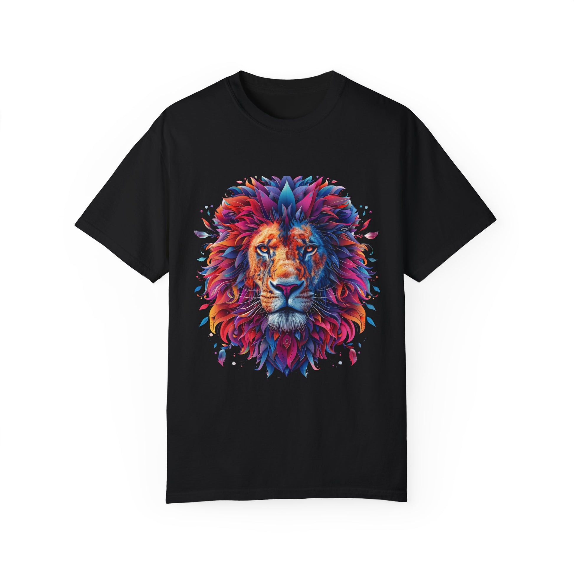 Lion Head Cool Graphic Design Novelty Unisex Garment-dyed T-shirt Cotton Funny Humorous Graphic Soft Premium Unisex Men Women Black T-shirt Birthday Gift-1