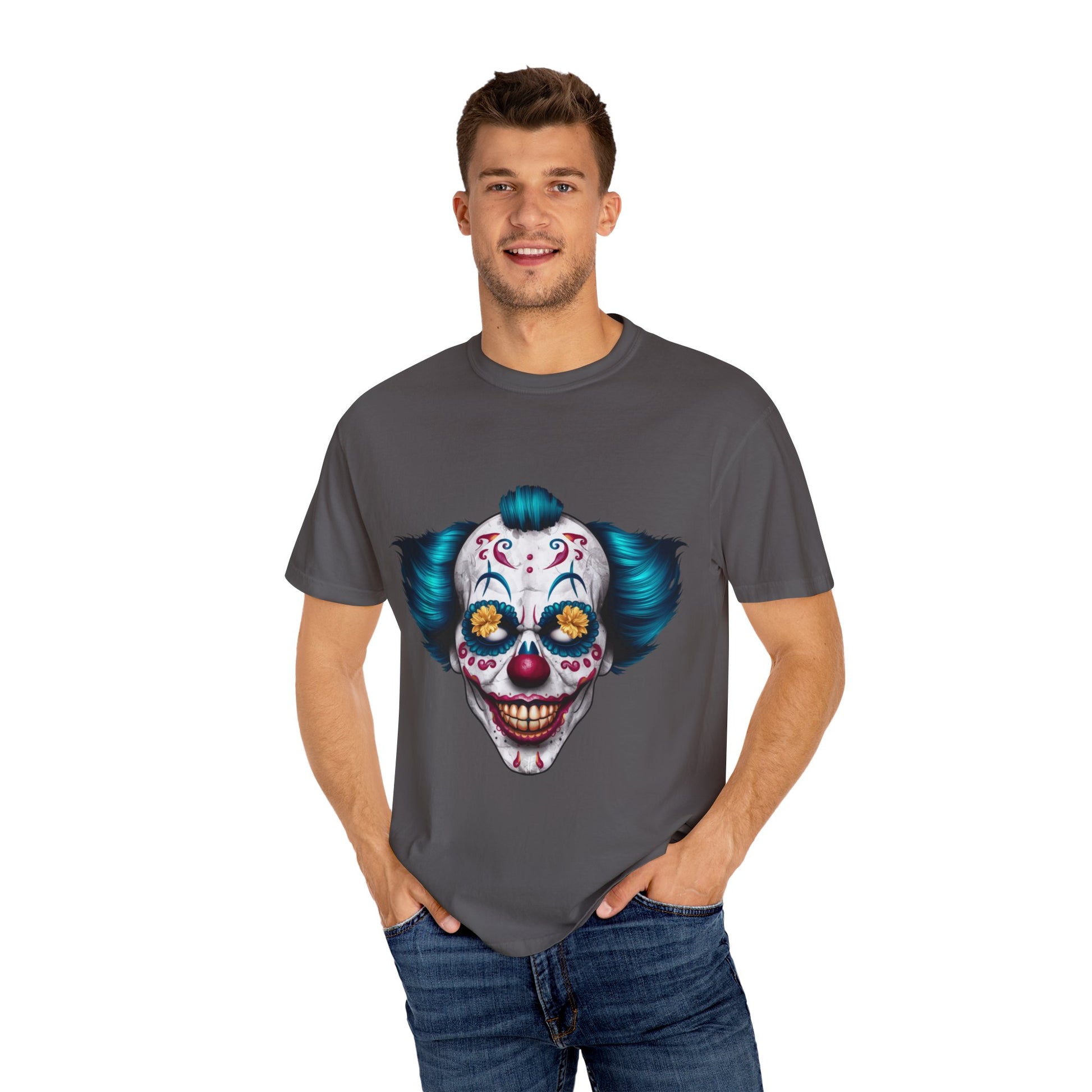 Funny Horror Scary Clown Face Urban Sarcastic Graphic Unisex Garment Dyed T-shirt Cotton Funny Humorous Graphic Soft Premium Unisex Men Women Graphite T-shirt Birthday Gift-39