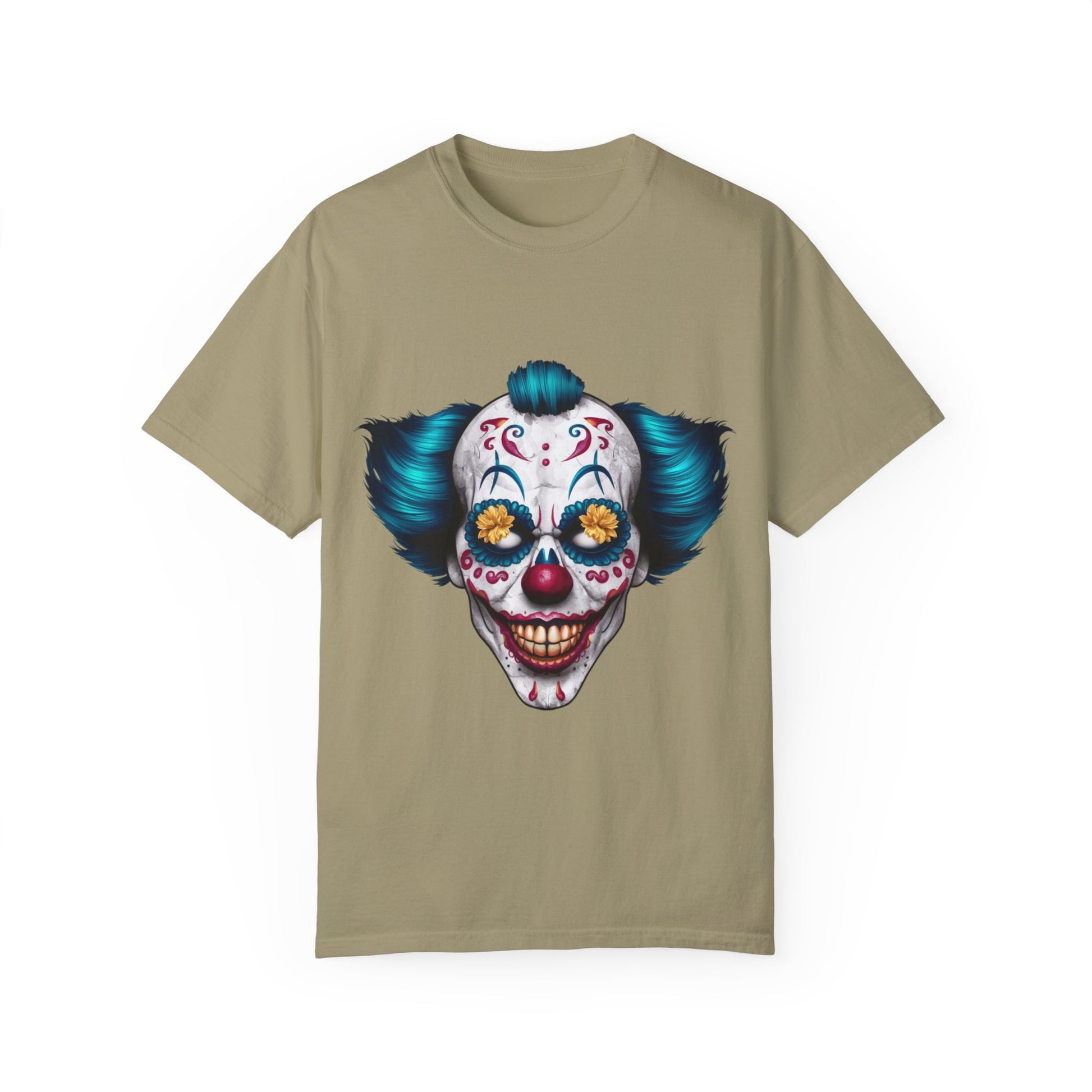 Funny Horror Scary Clown Face Urban Sarcastic Graphic Unisex Garment Dyed T-shirt Cotton Funny Humorous Graphic Soft Premium Unisex Men Women Khaki T-shirt Birthday Gift-11