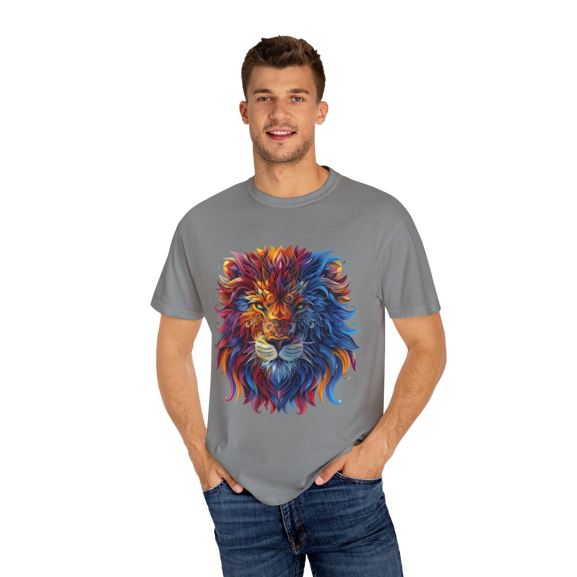 Lion Head Cool Graphic Design Novelty Unisex Garment-dyed T-shirt Cotton Funny Humorous Graphic Soft Premium Unisex Men Women Granite T-shirt Birthday Gift-27