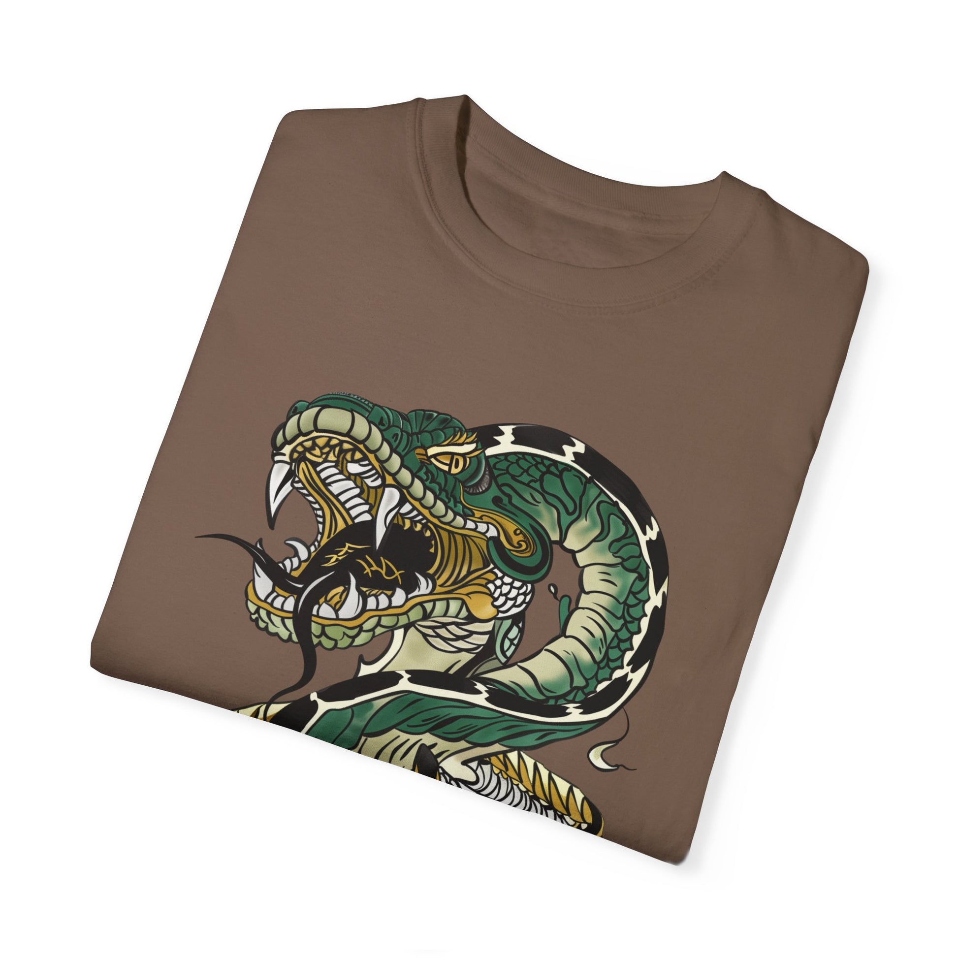 Irezumi Art King Cobra Snake Japanese Tattoo Style Graphic Unisex Garment-dyed T-shirt Cotton Funny Humorous Graphic Soft Premium Unisex Men Women Espresso T-shirt Birthday Gift-59