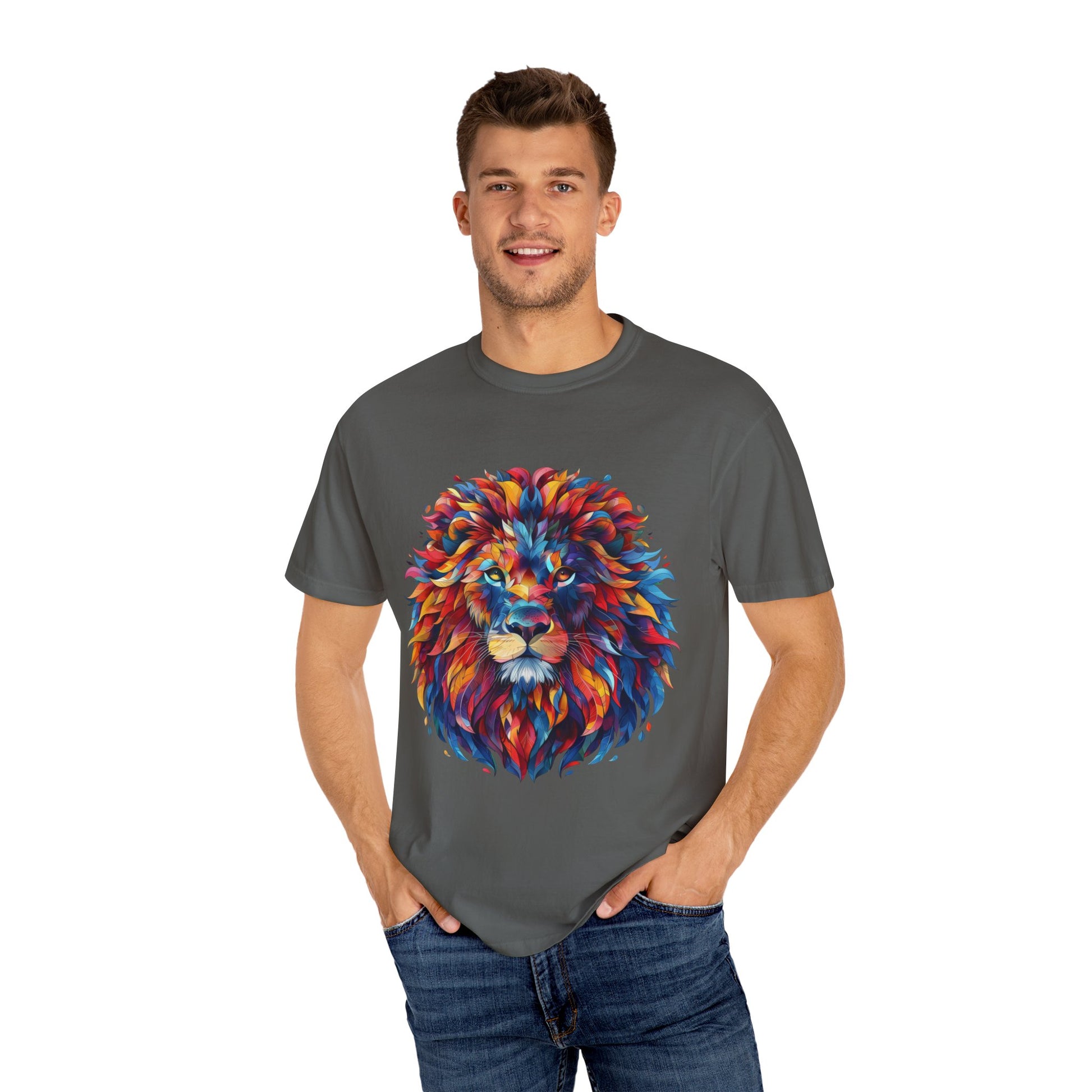 Lion Head Cool Graphic Design Novelty Unisex Garment-dyed T-shirt Cotton Funny Humorous Graphic Soft Premium Unisex Men Women Pepper T-shirt Birthday Gift-51