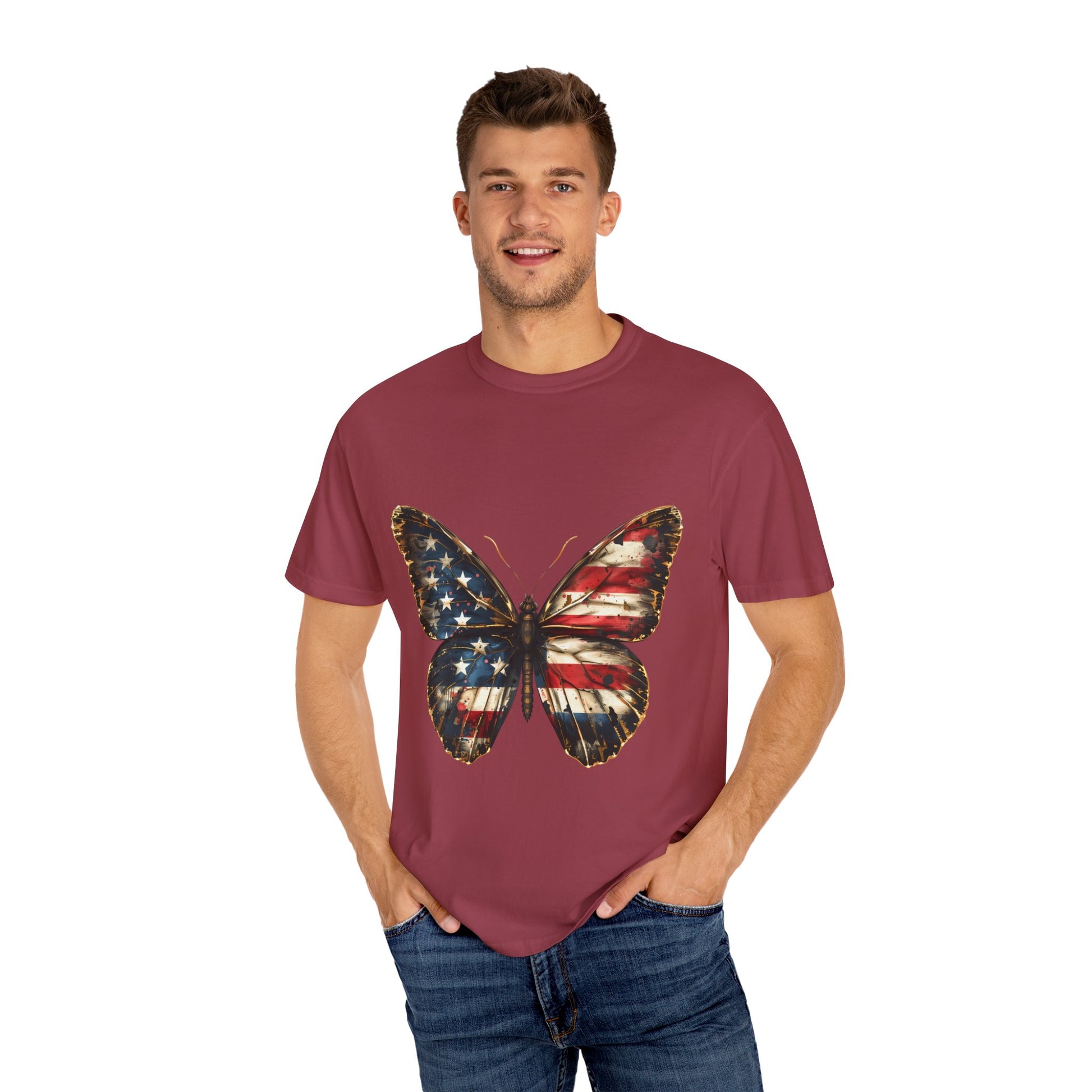 American Flag Butterfly Graphic Unisex Garment Dyed T-shirt Cotton Funny Humorous Graphic Soft Premium Unisex Men Women Chili T-shirt Birthday Gift-36