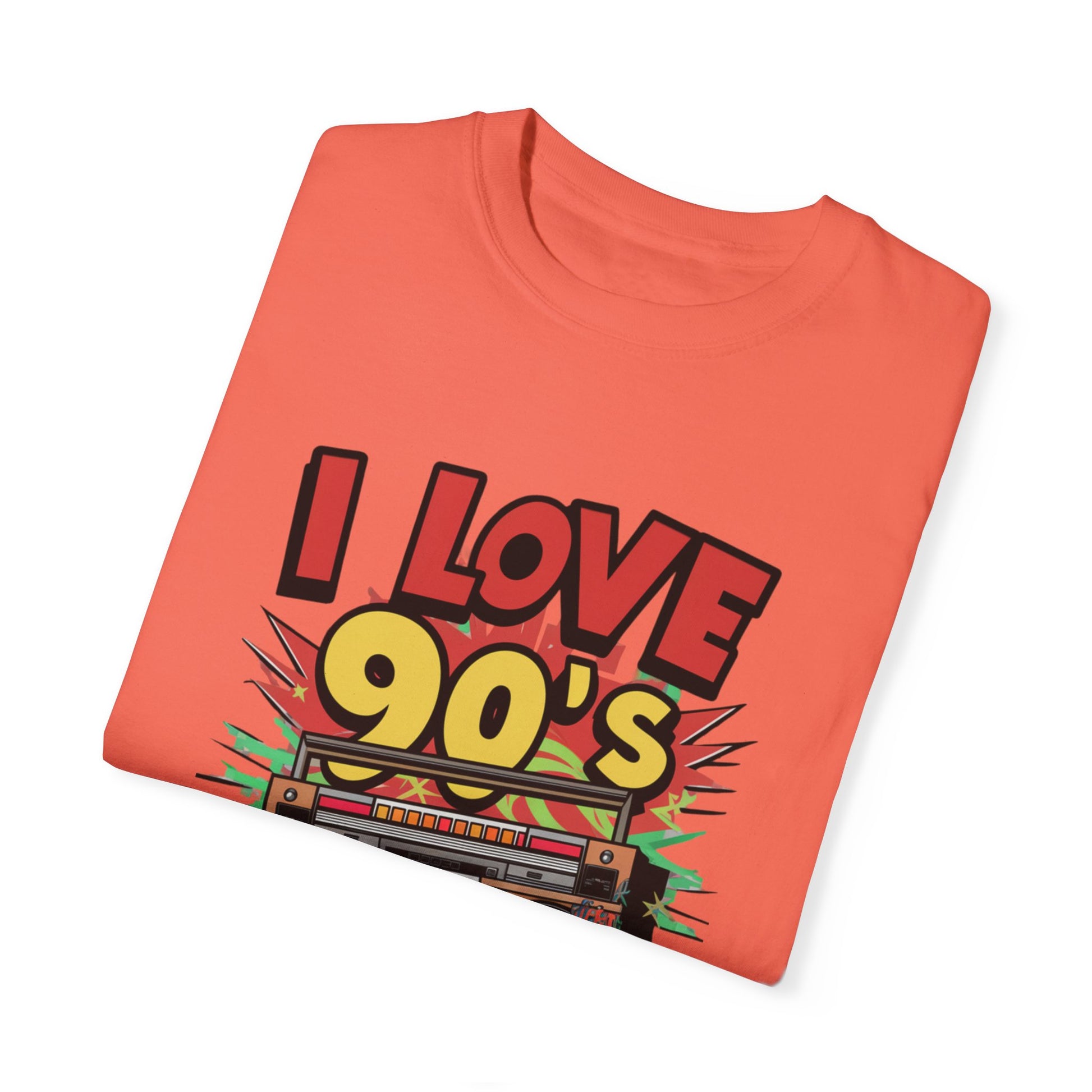 I Love 90's Hip Hop Graphic Unisex Garment-dyed T-shirt Cotton Funny Humorous Graphic Soft Premium Unisex Men Women Bright Salmon T-shirt Birthday Gift-32