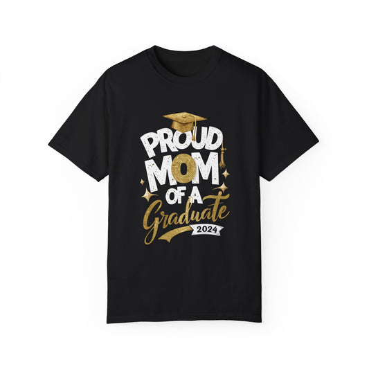 Proud Mom of a 2024 Graduate Unisex Garment-dyed T-shirt Cotton Funny Humorous Graphic Soft Premium Unisex Men Women Black T-shirt Birthday Gift-1