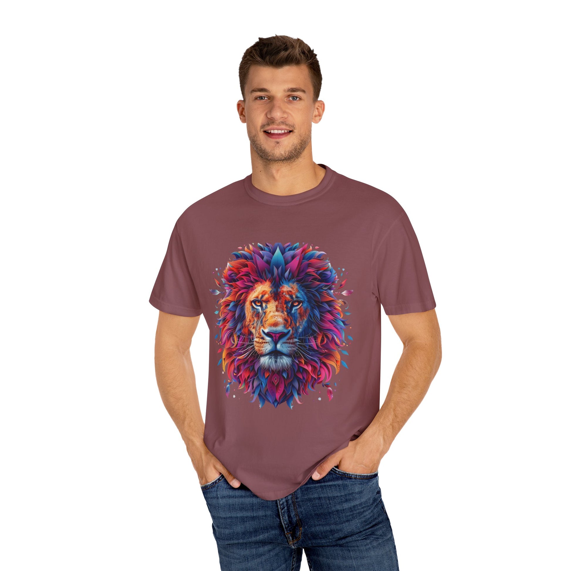 Lion Head Cool Graphic Design Novelty Unisex Garment-dyed T-shirt Cotton Funny Humorous Graphic Soft Premium Unisex Men Women Brick T-shirt Birthday Gift-30