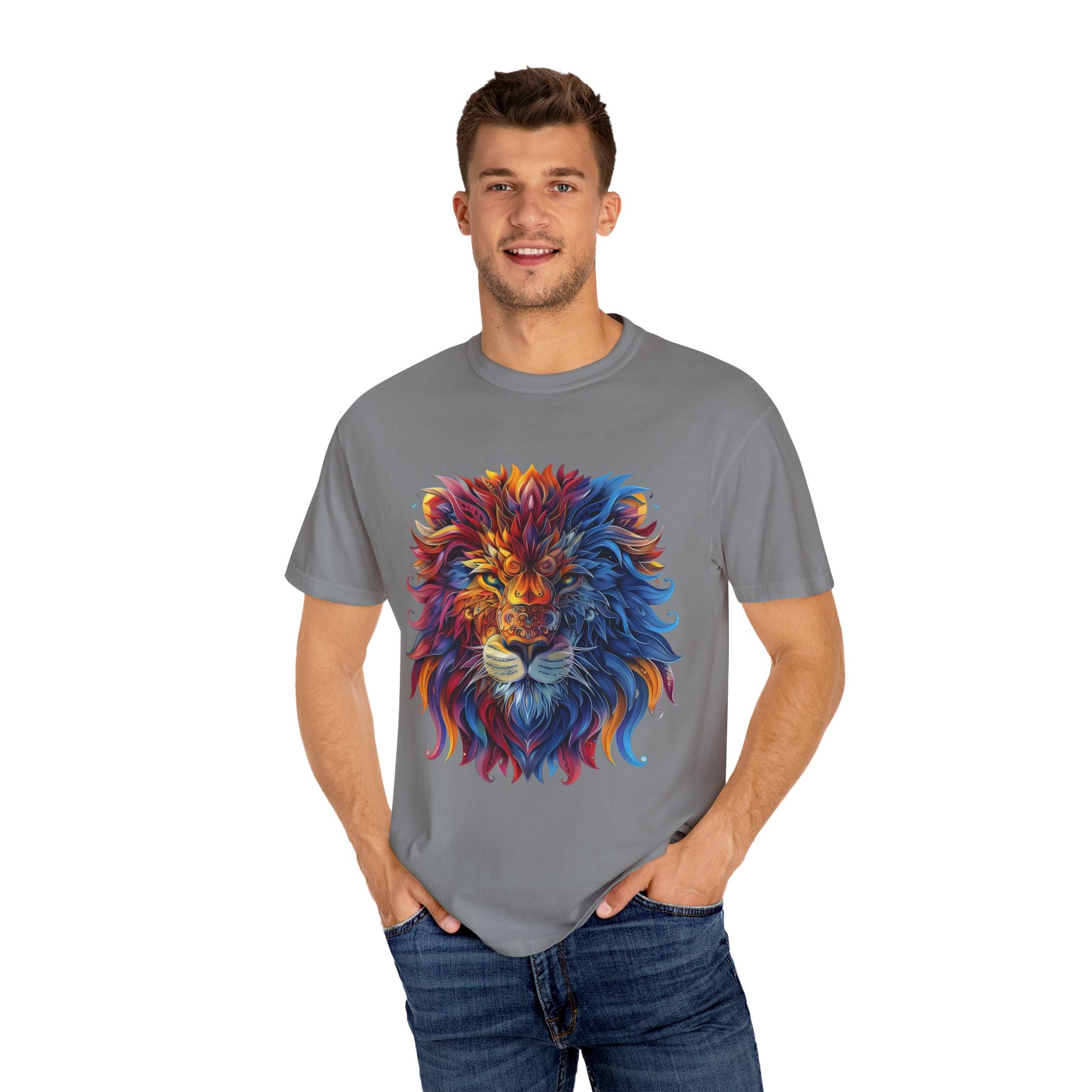 Lion Head Cool Graphic Design Novelty Unisex Garment-dyed T-shirt Cotton Funny Humorous Graphic Soft Premium Unisex Men Women Grey T-shirt Birthday Gift-42