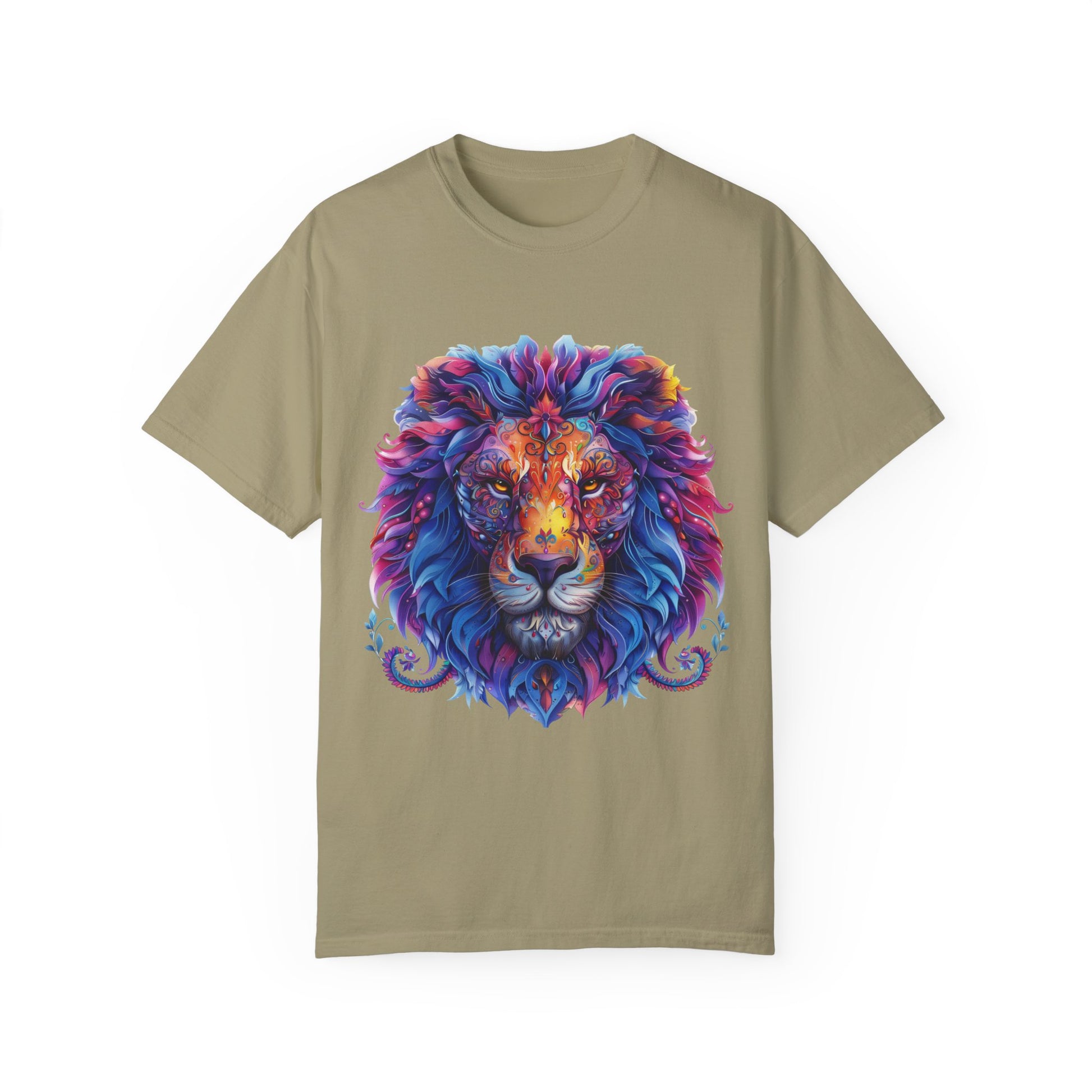 Lion Head Cool Graphic Design Novelty Unisex Garment-dyed T-shirt Cotton Funny Humorous Graphic Soft Premium Unisex Men Women Khaki T-shirt Birthday Gift-11