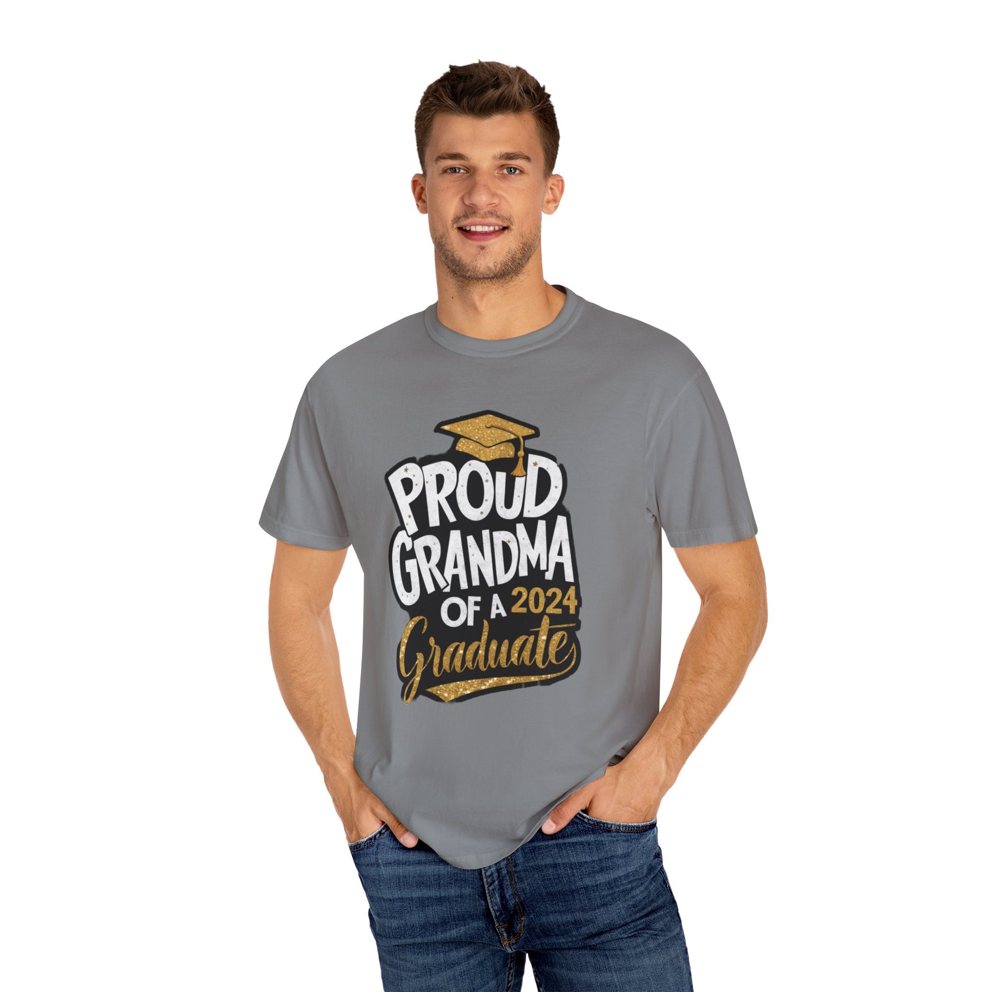 Proud of Grandma 2024 Graduate Unisex Garment-dyed T-shirt Cotton Funny Humorous Graphic Soft Premium Unisex Men Women Grey T-shirt Birthday Gift-42