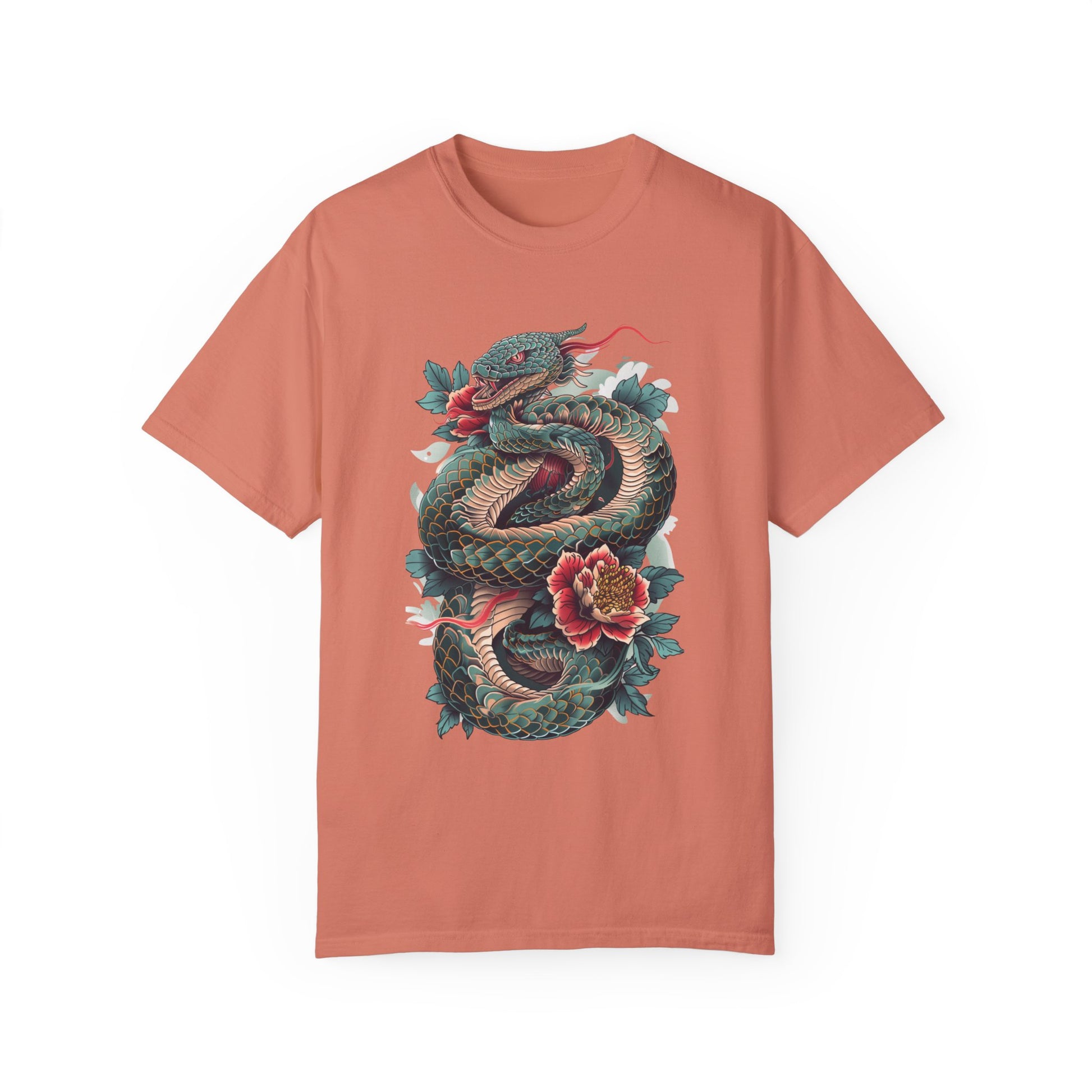 Irezumi Art King Cobra Snake Japanese Tattoo Style Graphic Unisex Garment-dyed T-shirt Cotton Funny Humorous Graphic Soft Premium Unisex Men Women Terracotta T-shirt Birthday Gift-14