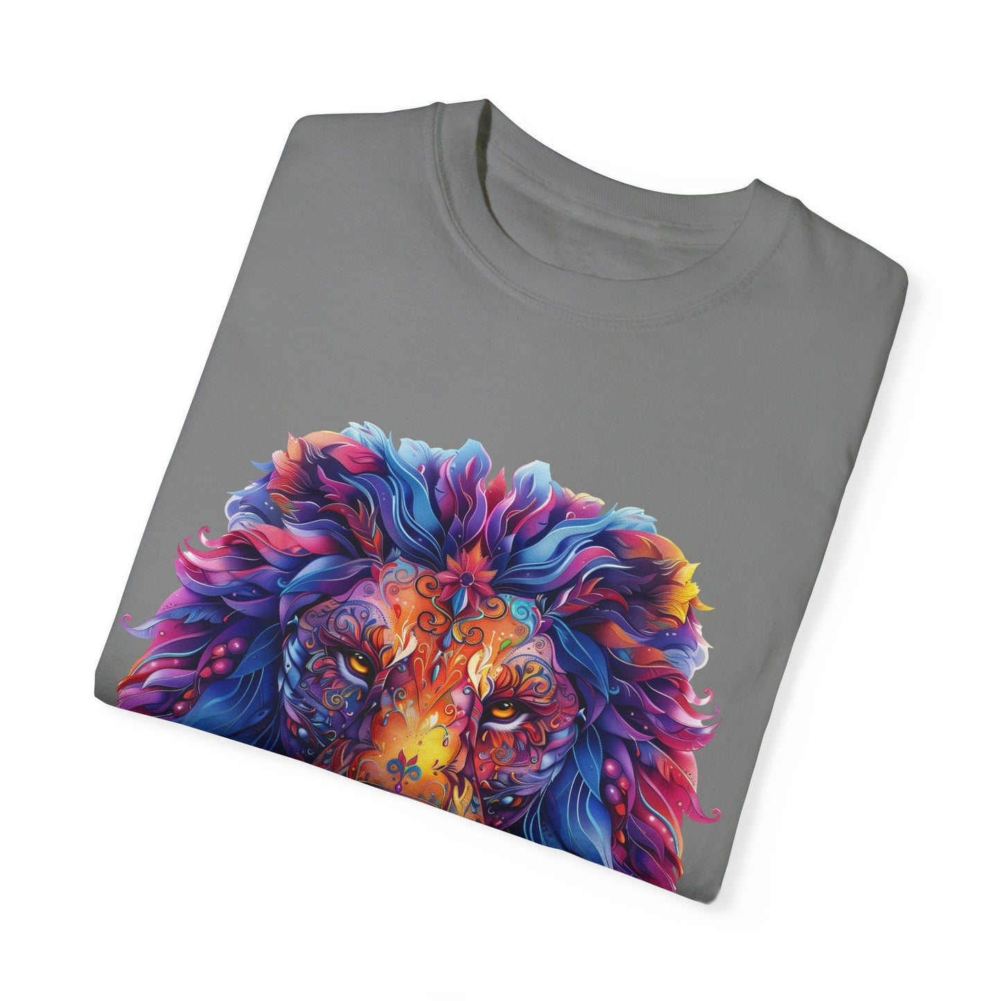Lion Head Cool Graphic Design Novelty Unisex Garment-dyed T-shirt Cotton Funny Humorous Graphic Soft Premium Unisex Men Women Grey T-shirt Birthday Gift-41