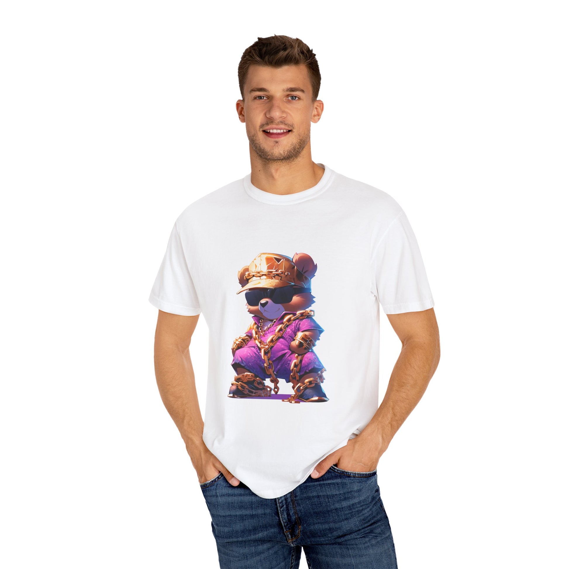 Hip Hop Teddy Bear Graphic Unisex Garment-dyed T-shirt Cotton Funny Humorous Graphic Soft Premium Unisex Men Women White T-shirt Birthday Gift-24