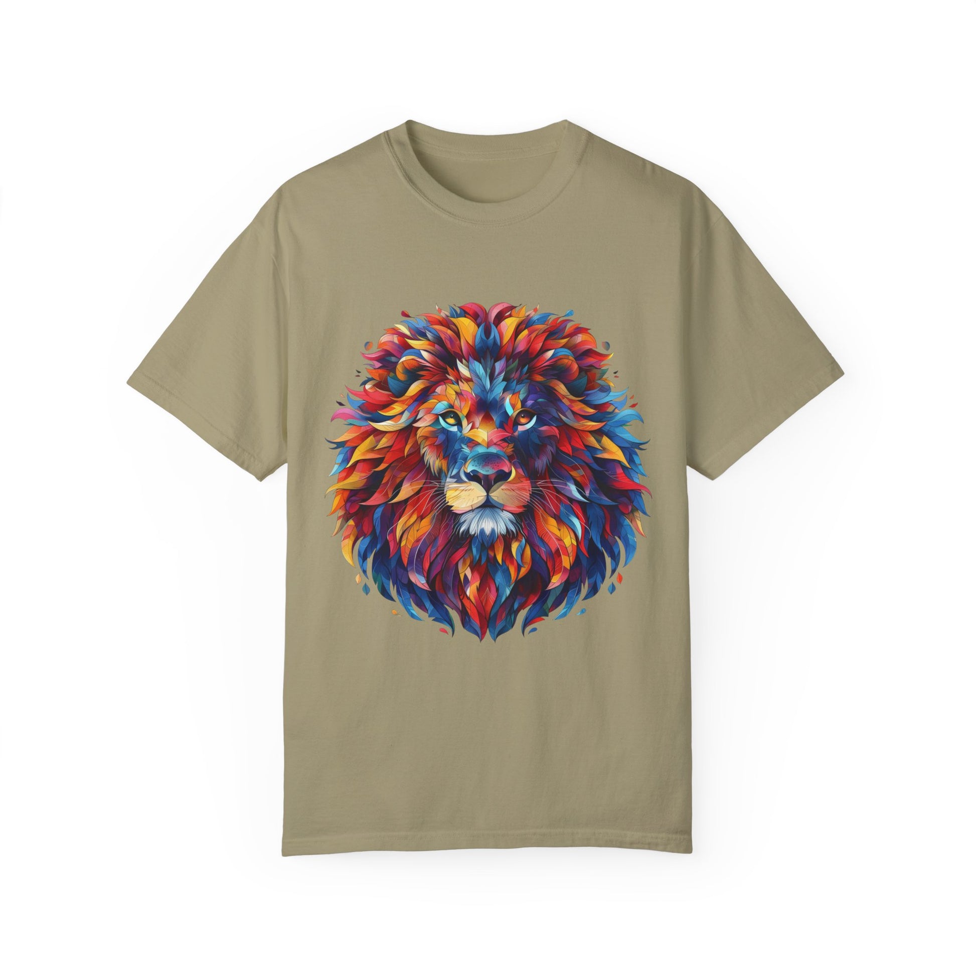 Lion Head Cool Graphic Design Novelty Unisex Garment-dyed T-shirt Cotton Funny Humorous Graphic Soft Premium Unisex Men Women Khaki T-shirt Birthday Gift-11