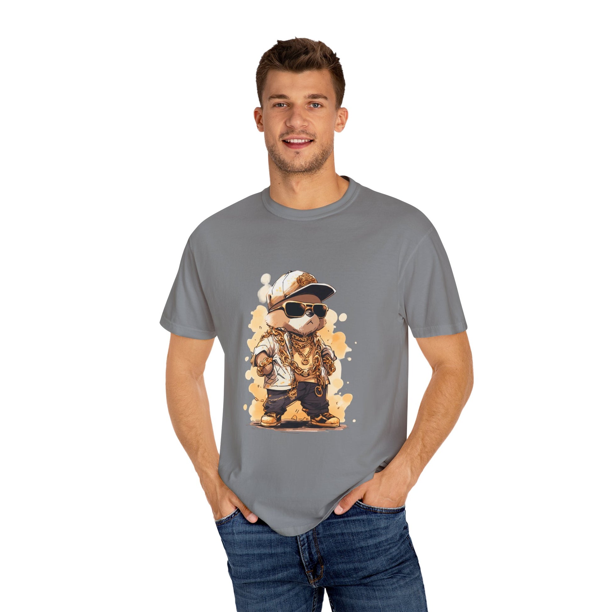 Hip Hop Teddy Bear Graphic Unisex Garment-dyed T-shirt Cotton Funny Humorous Graphic Soft Premium Unisex Men Women Grey T-shirt Birthday Gift-42