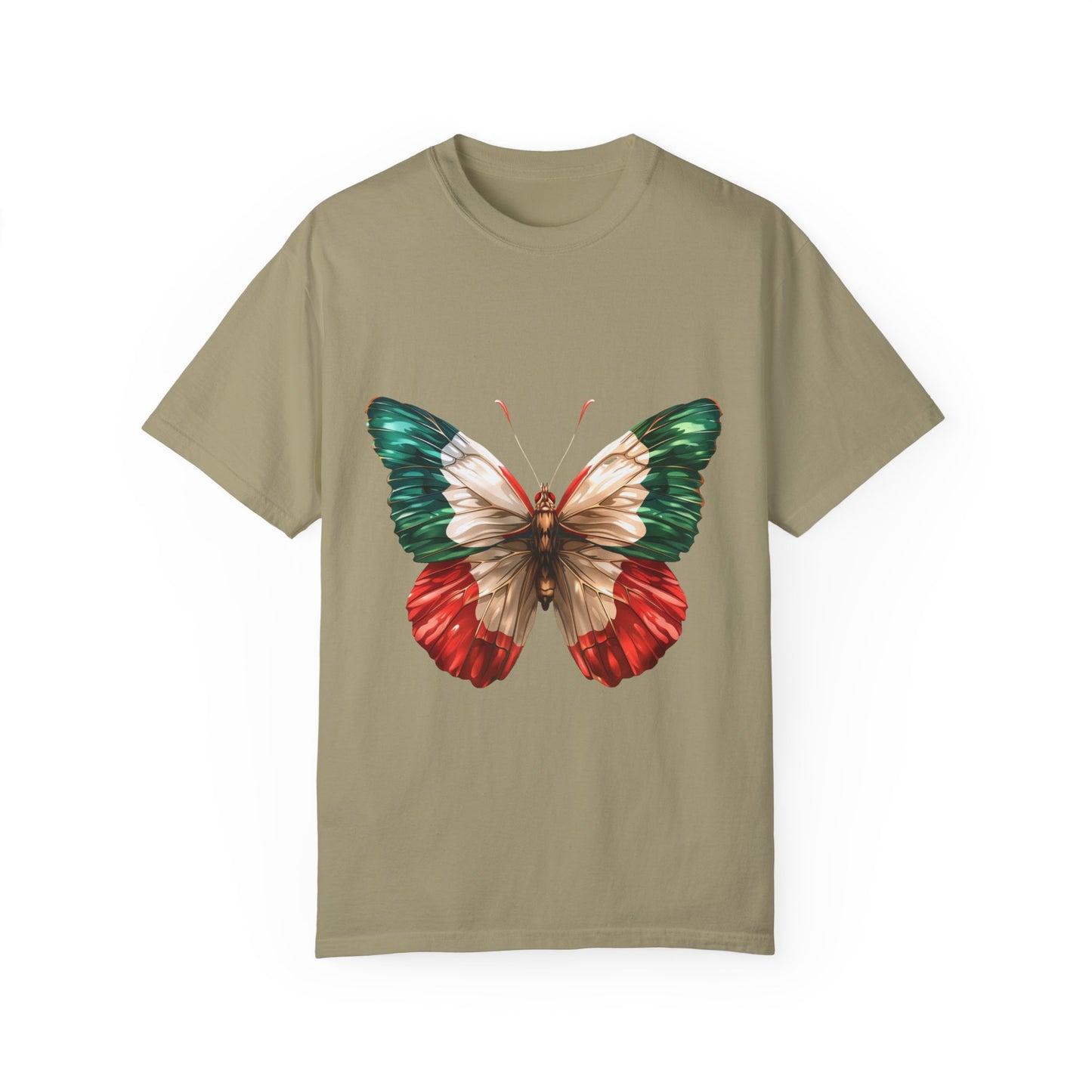 Mexico Flag Butterfly Graphic Unisex Garment Dyed T-shirt Cotton Funny Humorous Graphic Soft Premium Unisex Men Women Khaki T-shirt Birthday Gift-11