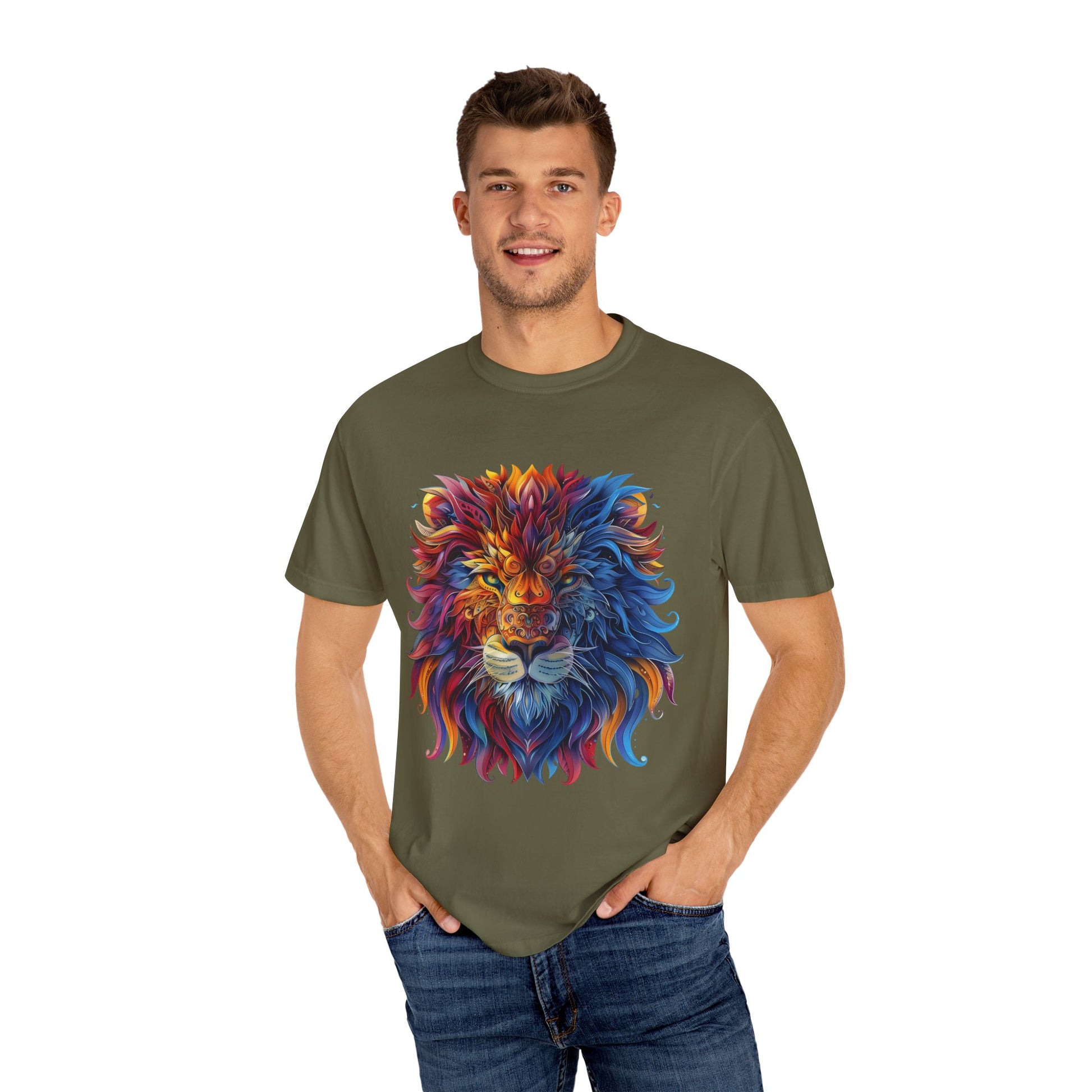 Lion Head Cool Graphic Design Novelty Unisex Garment-dyed T-shirt Cotton Funny Humorous Graphic Soft Premium Unisex Men Women Sage T-shirt Birthday Gift-54