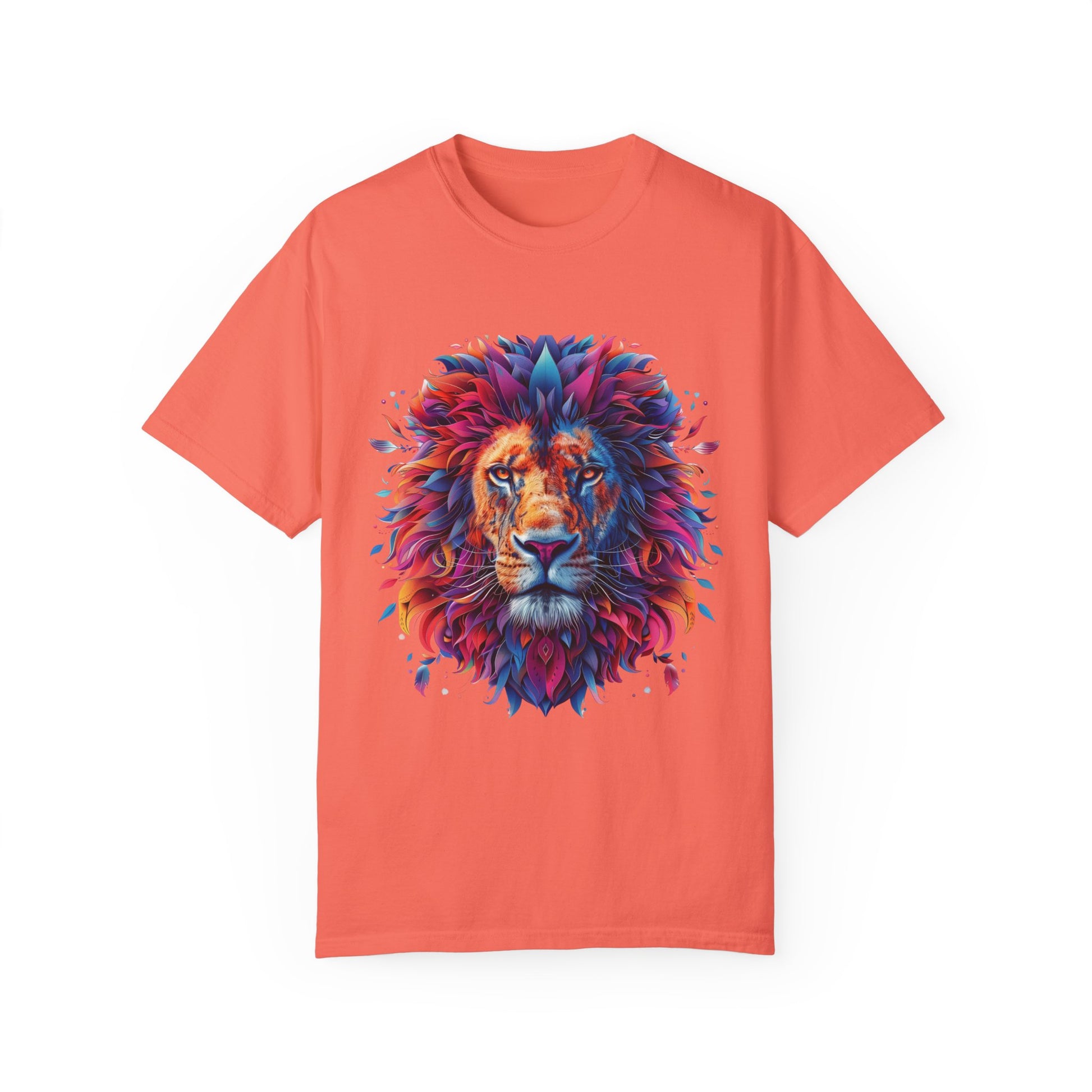 Lion Head Cool Graphic Design Novelty Unisex Garment-dyed T-shirt Cotton Funny Humorous Graphic Soft Premium Unisex Men Women Bright Salmon T-shirt Birthday Gift-6