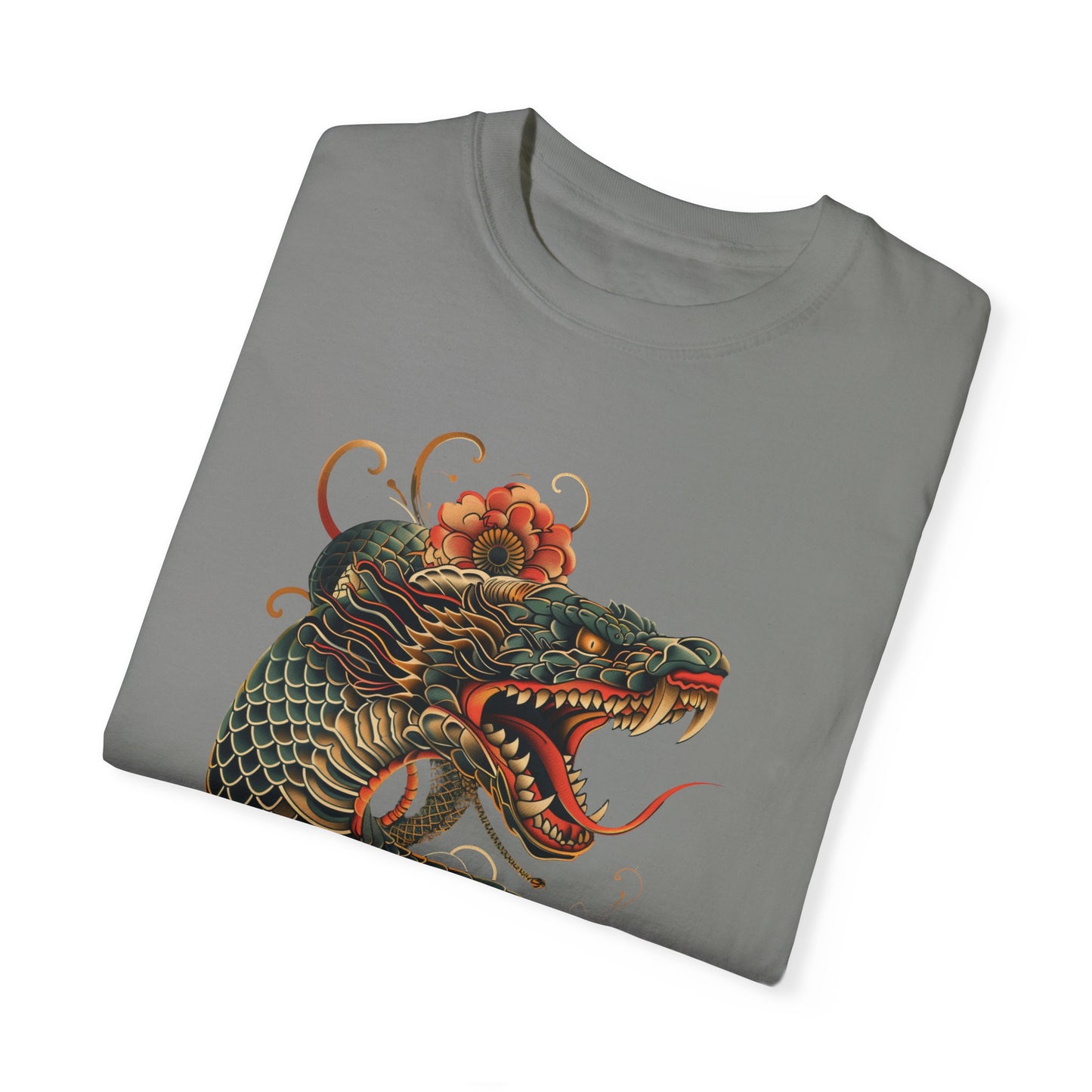 Irezumi Art King Cobra Snake Japanese Tattoo Style Graphic Unisex Garment-dyed T-shirt Cotton Funny Humorous Graphic Soft Premium Unisex Men Women Granite T-shirt Birthday Gift-26