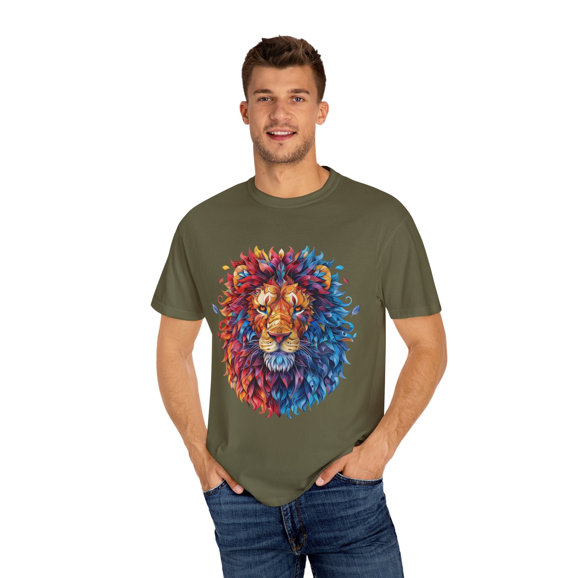 Lion Head Cool Graphic Design Novelty Unisex Garment-dyed T-shirt Cotton Funny Humorous Graphic Soft Premium Unisex Men Women Sage T-shirt Birthday Gift-54