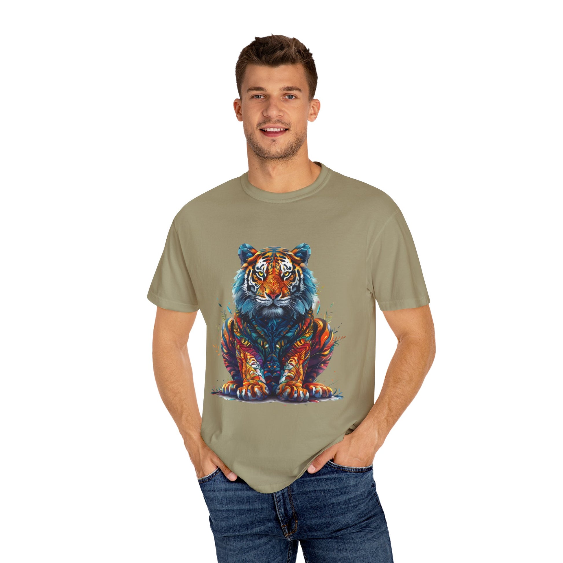 Lion Head Cool Graphic Design Novelty Unisex Garment-dyed T-shirt Cotton Funny Humorous Graphic Soft Premium Unisex Men Women Khaki T-shirt Birthday Gift-48