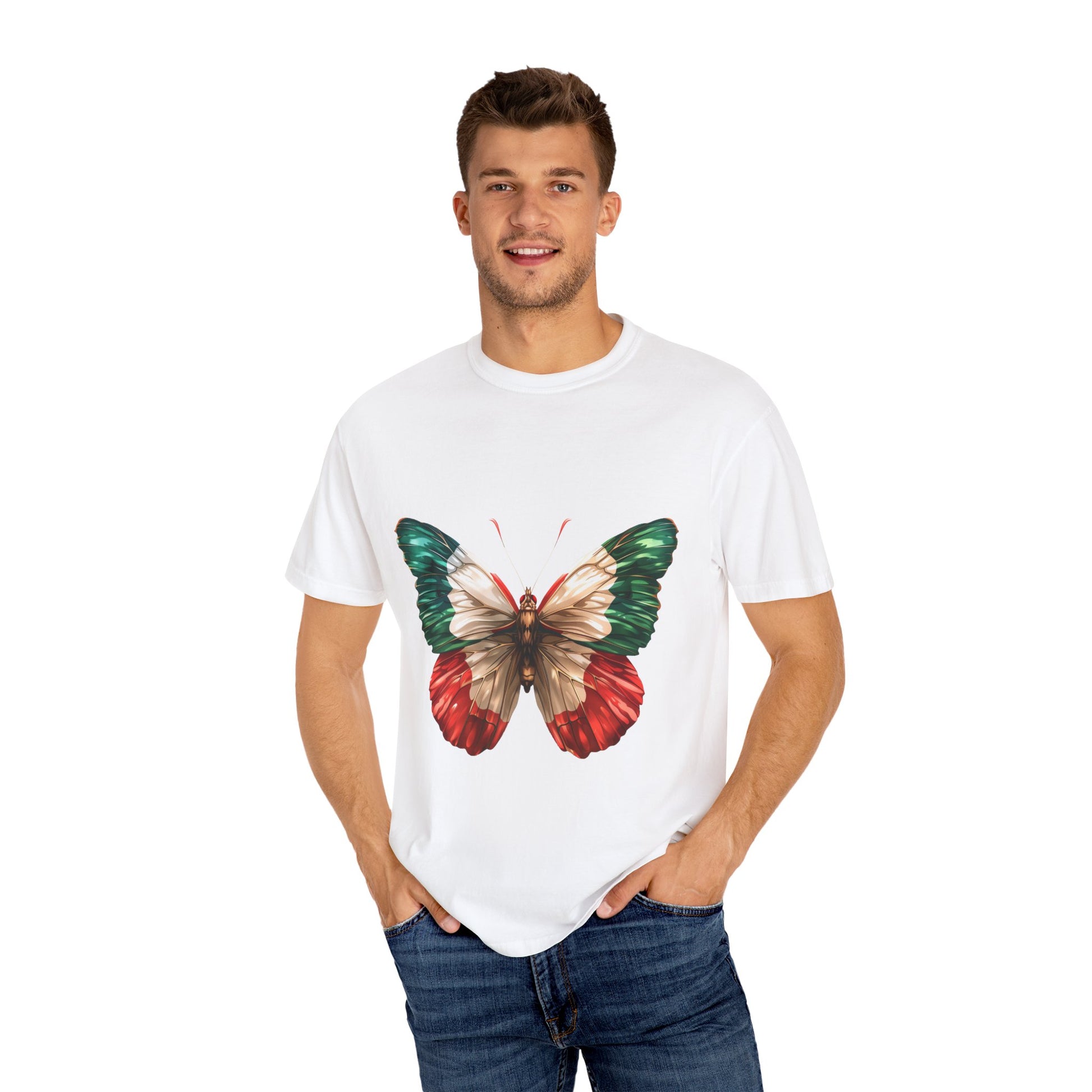 Mexico Flag Butterfly Graphic Unisex Garment Dyed T-shirt Cotton Funny Humorous Graphic Soft Premium Unisex Men Women White T-shirt Birthday Gift-24