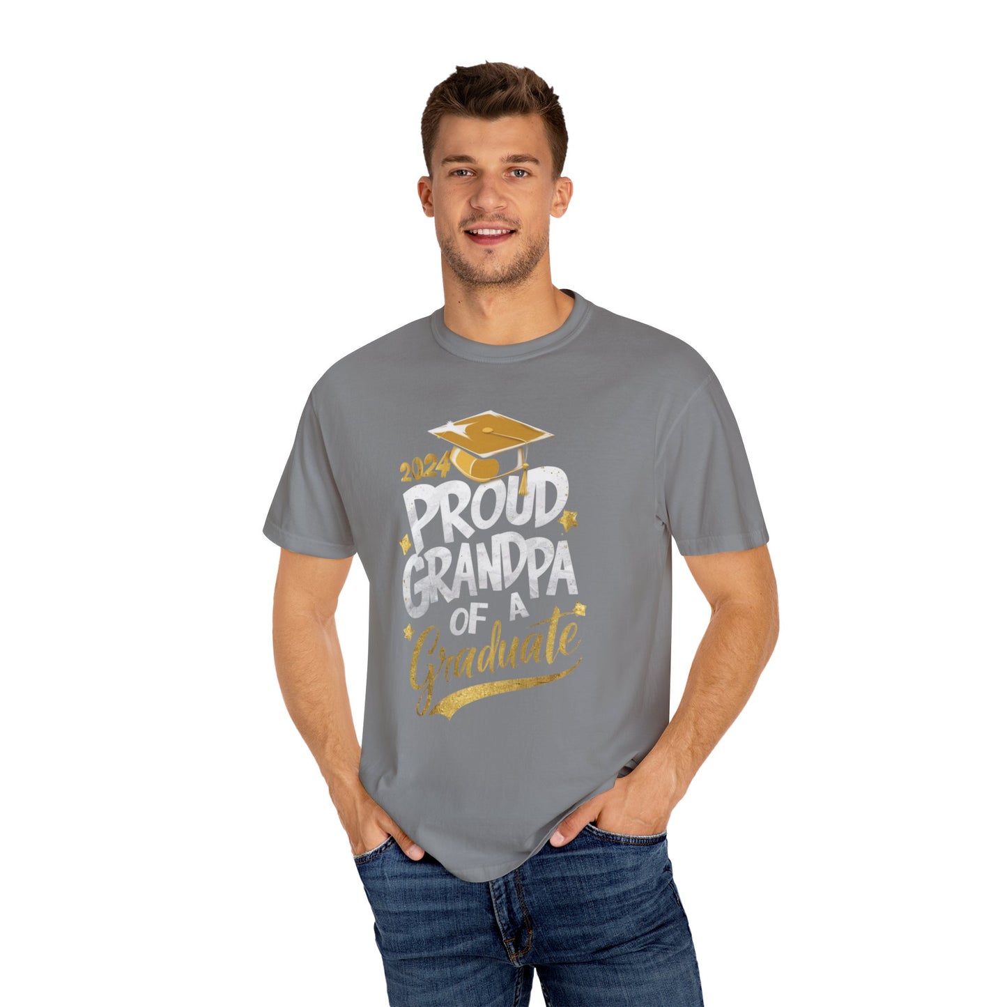 Proud Grandpa of a 2024 Graduate Unisex Garment-dyed T-shirt Cotton Funny Humorous Graphic Soft Premium Unisex Men Women Grey T-shirt Birthday Gift-42