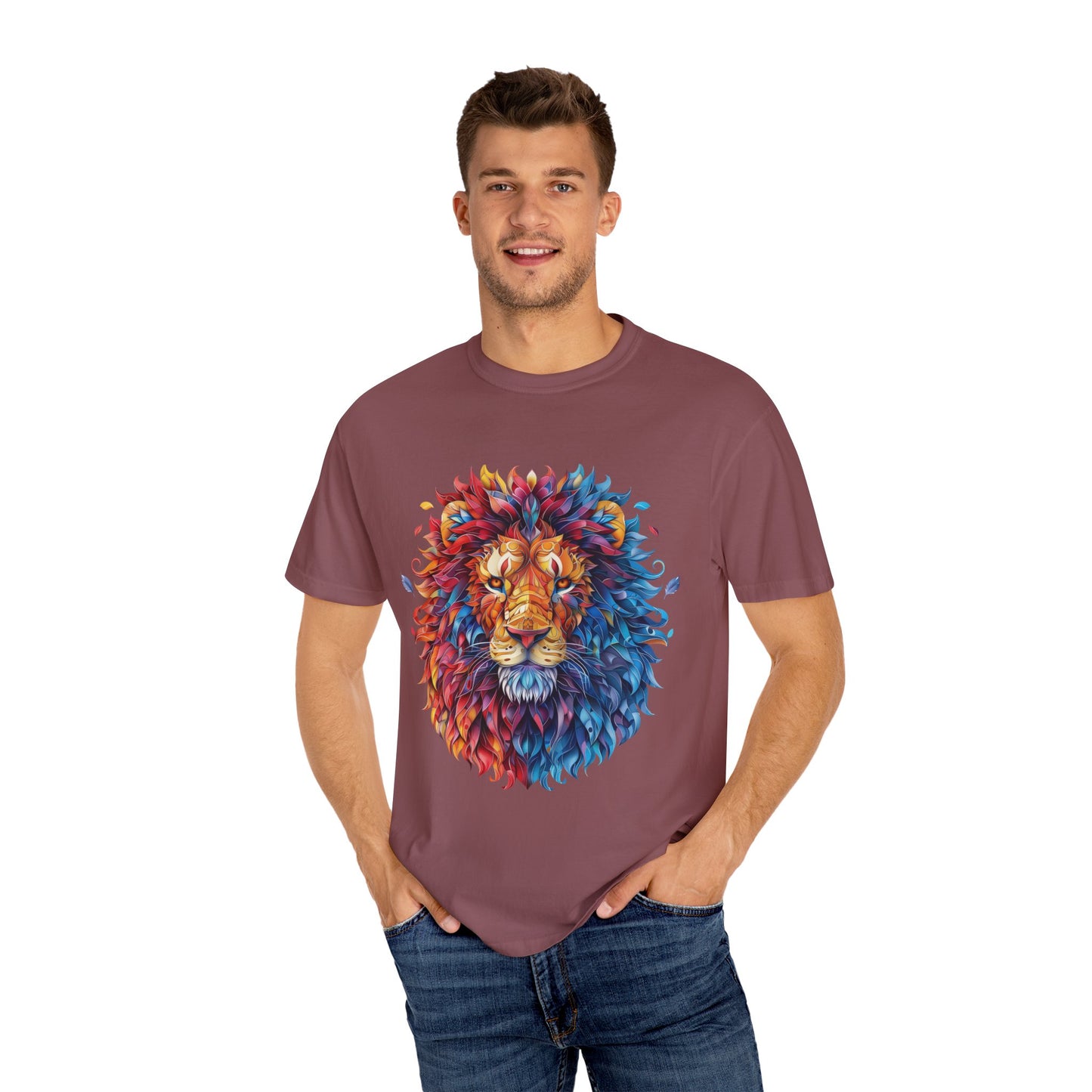 Lion Head Cool Graphic Design Novelty Unisex Garment-dyed T-shirt Cotton Funny Humorous Graphic Soft Premium Unisex Men Women Brick T-shirt Birthday Gift-30
