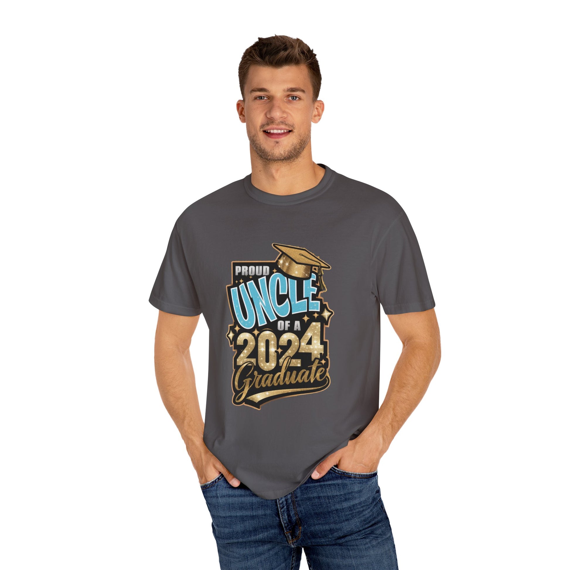 Proud Uncle of a 2024 Graduate Unisex Garment-dyed T-shirt Cotton Funny Humorous Graphic Soft Premium Unisex Men Women Graphite T-shirt Birthday Gift-39