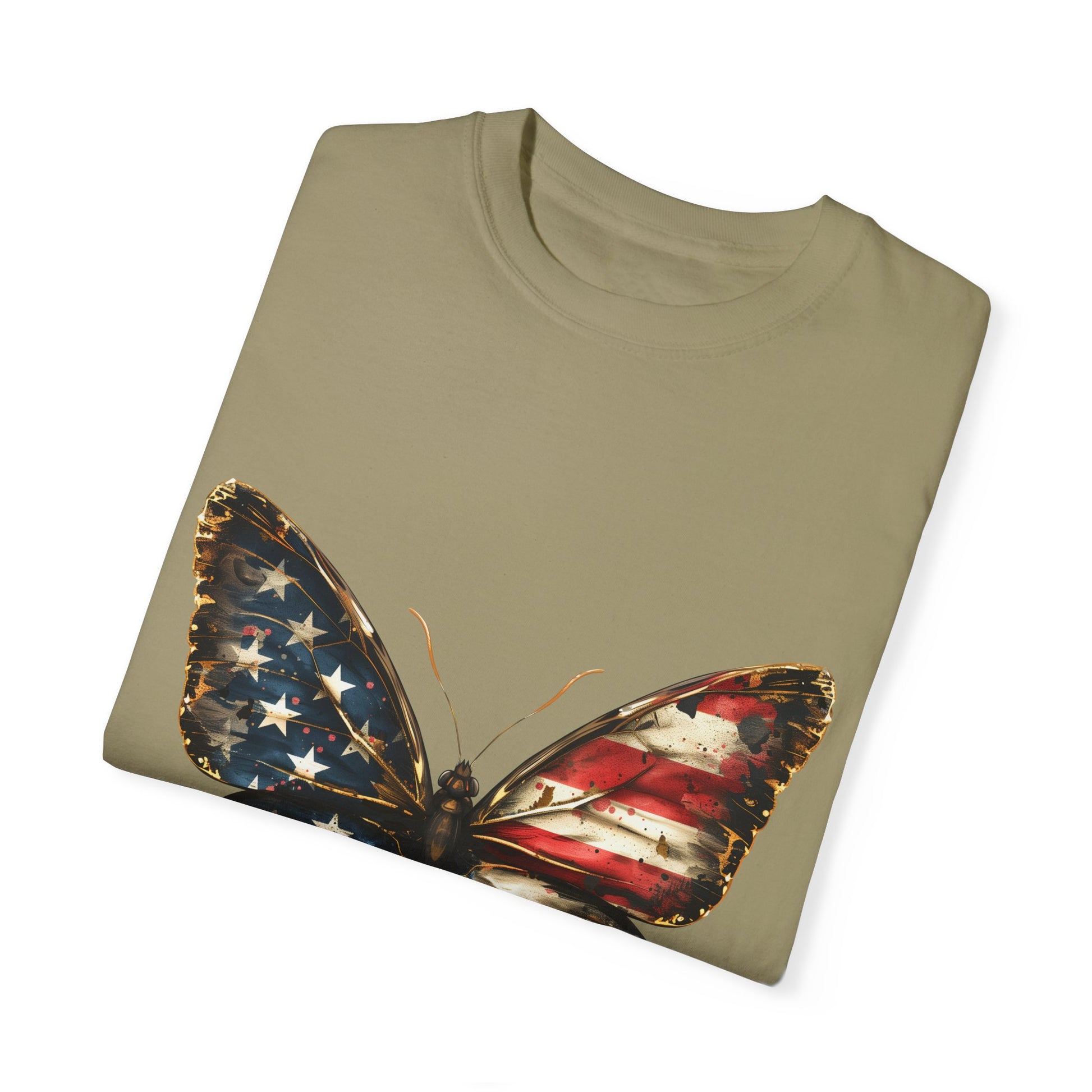 American Flag Butterfly Graphic Unisex Garment Dyed T-shirt Cotton Funny Humorous Graphic Soft Premium Unisex Men Women Khaki T-shirt Birthday Gift-47