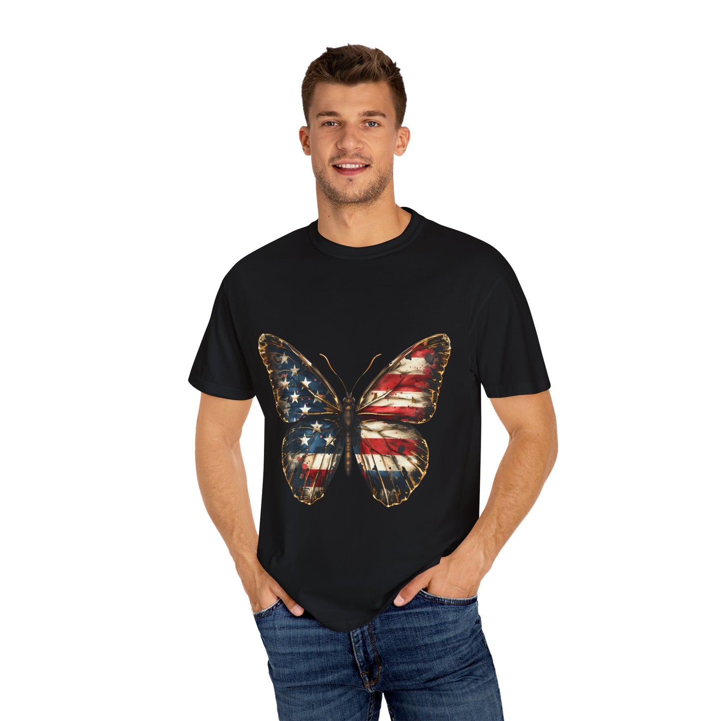 American Flag Butterfly Graphic Unisex Garment Dyed T-shirt Cotton Funny Humorous Graphic Soft Premium Unisex Men Women Black T-shirt Birthday Gift-18