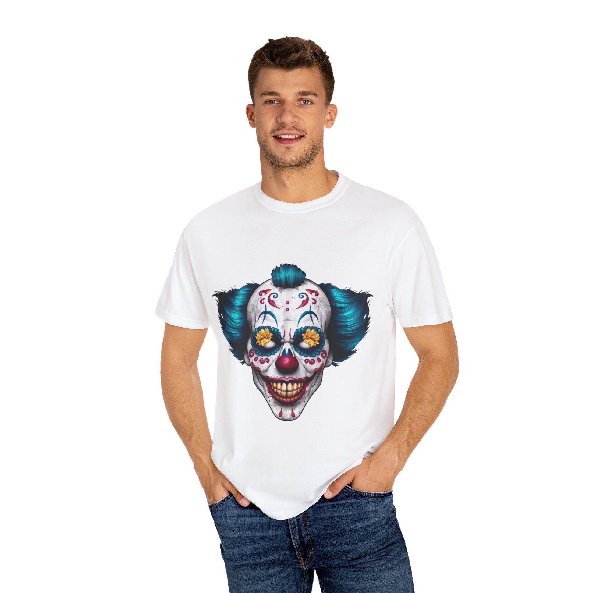 Funny Horror Scary Clown Face Urban Sarcastic Graphic Unisex Garment Dyed T-shirt Cotton Funny Humorous Graphic Soft Premium Unisex Men Women White T-shirt Birthday Gift-24