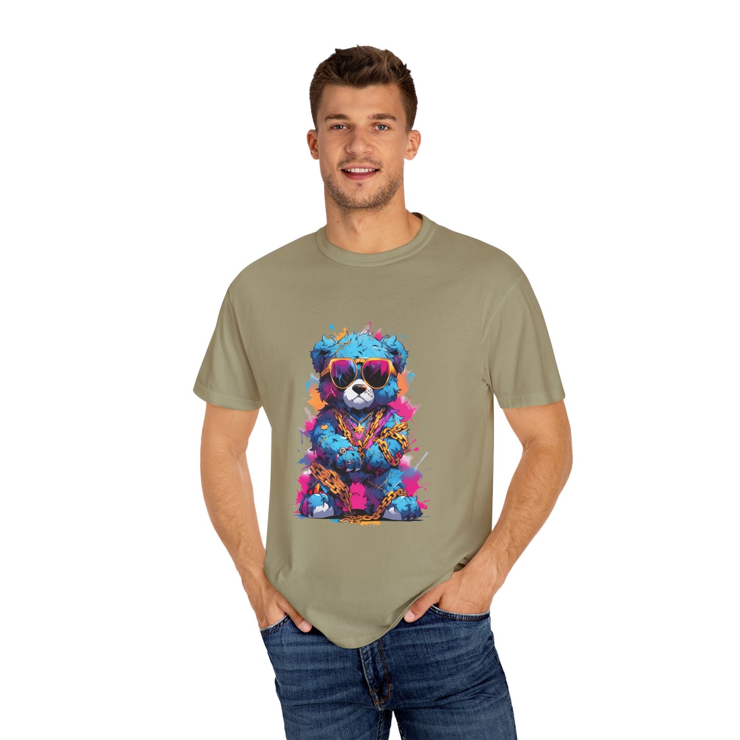 Hip Hop Teddy Bear Graphic Unisex Garment-dyed T-shirt Cotton Funny Humorous Graphic Soft Premium Unisex Men Women Khaki T-shirt Birthday Gift-48