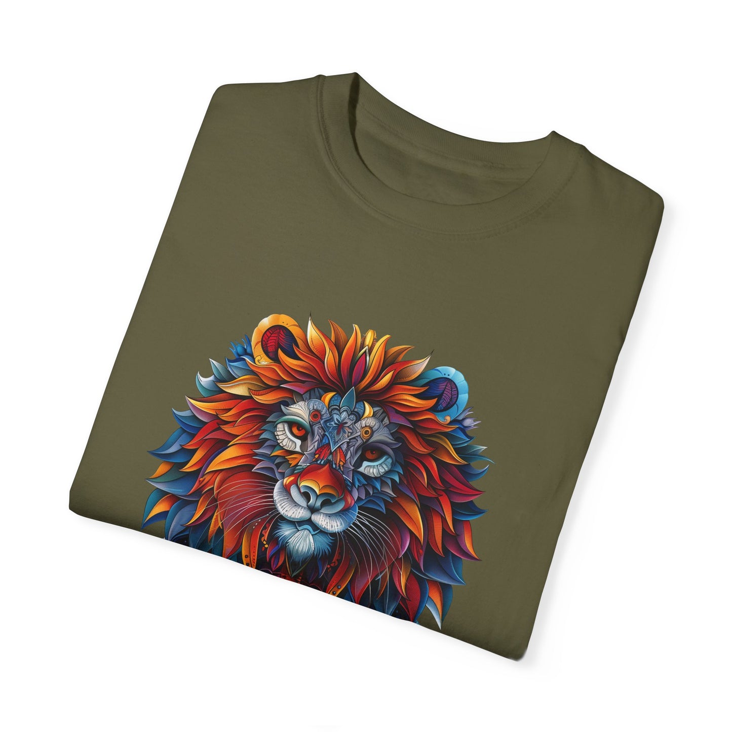 Lion Head Cool Graphic Design Novelty Unisex Garment-dyed T-shirt Cotton Funny Humorous Graphic Soft Premium Unisex Men Women Sage T-shirt Birthday Gift-53