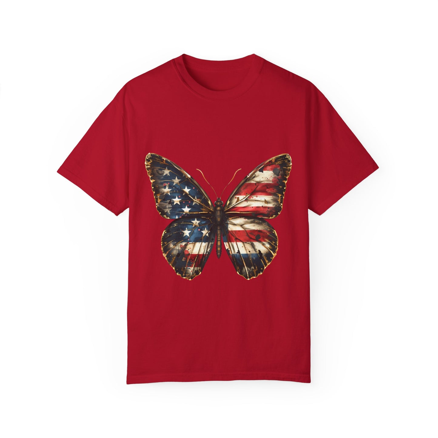 American Flag Butterfly Graphic Unisex Garment Dyed T-shirt Cotton Funny Humorous Graphic Soft Premium Unisex Men Women Red T-shirt Birthday Gift-2
