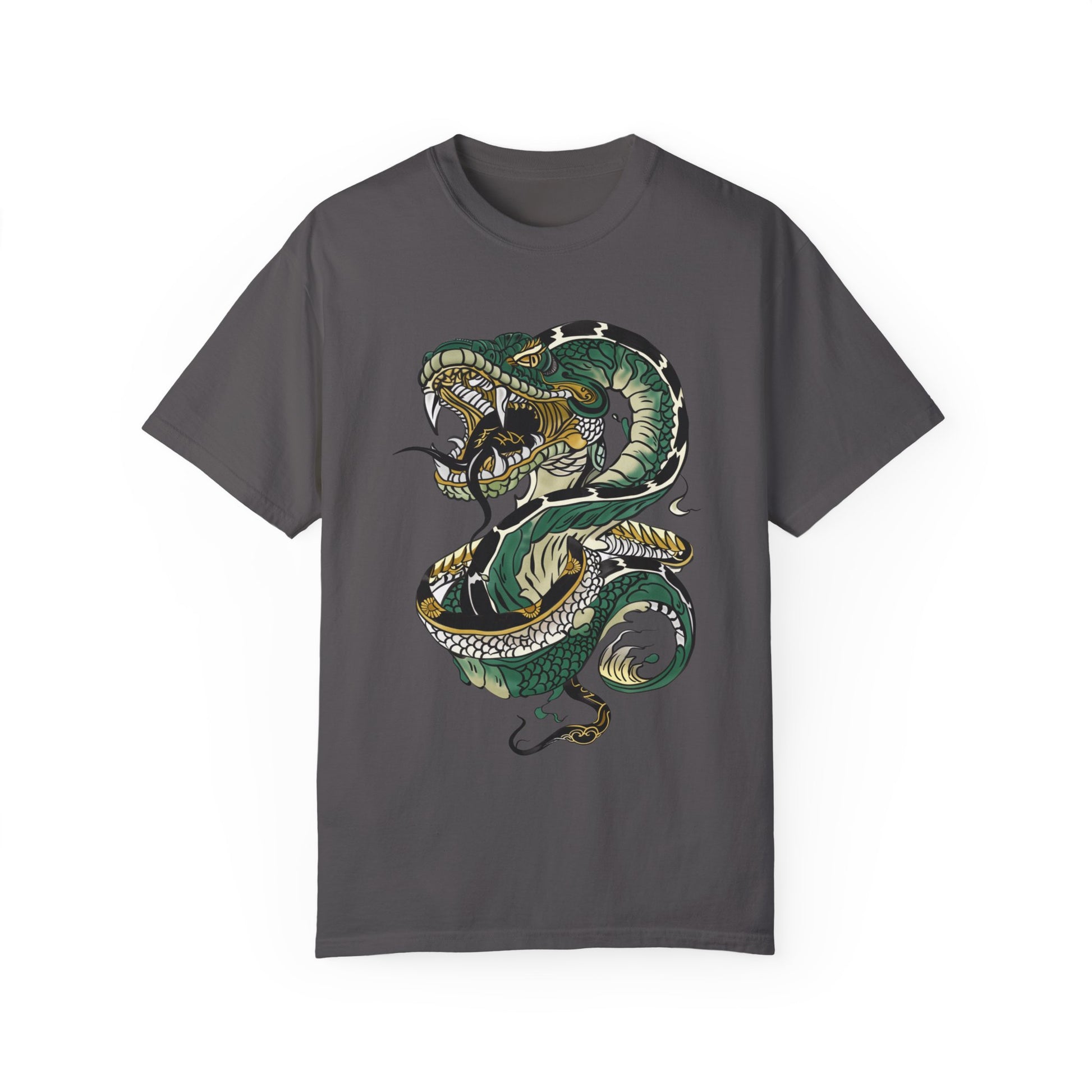 Irezumi Art King Cobra Snake Japanese Tattoo Style Graphic Unisex Garment-dyed T-shirt Cotton Funny Humorous Graphic Soft Premium Unisex Men Women Graphite T-shirt Birthday Gift-8