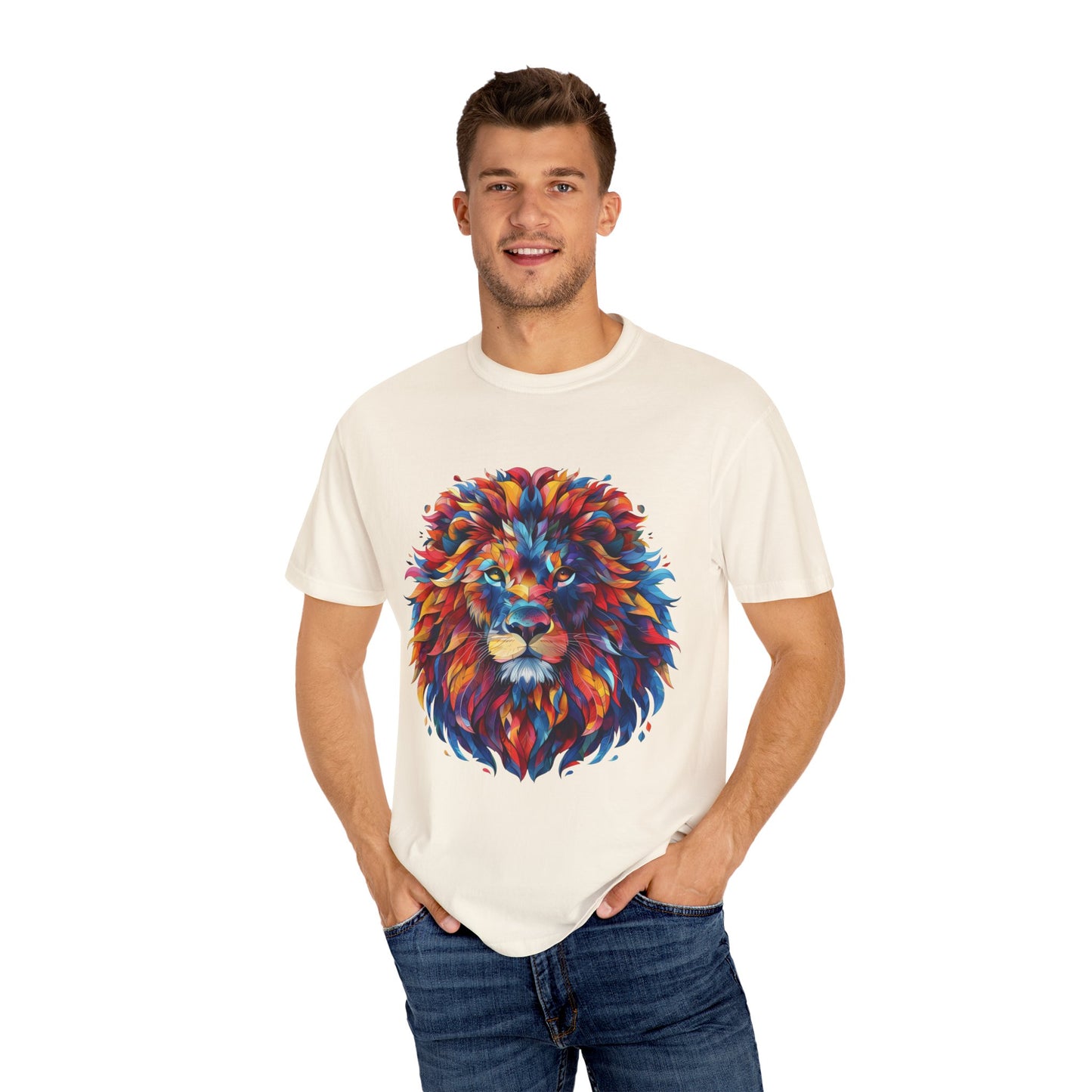 Lion Head Cool Graphic Design Novelty Unisex Garment-dyed T-shirt Cotton Funny Humorous Graphic Soft Premium Unisex Men Women Ivory T-shirt Birthday Gift-45