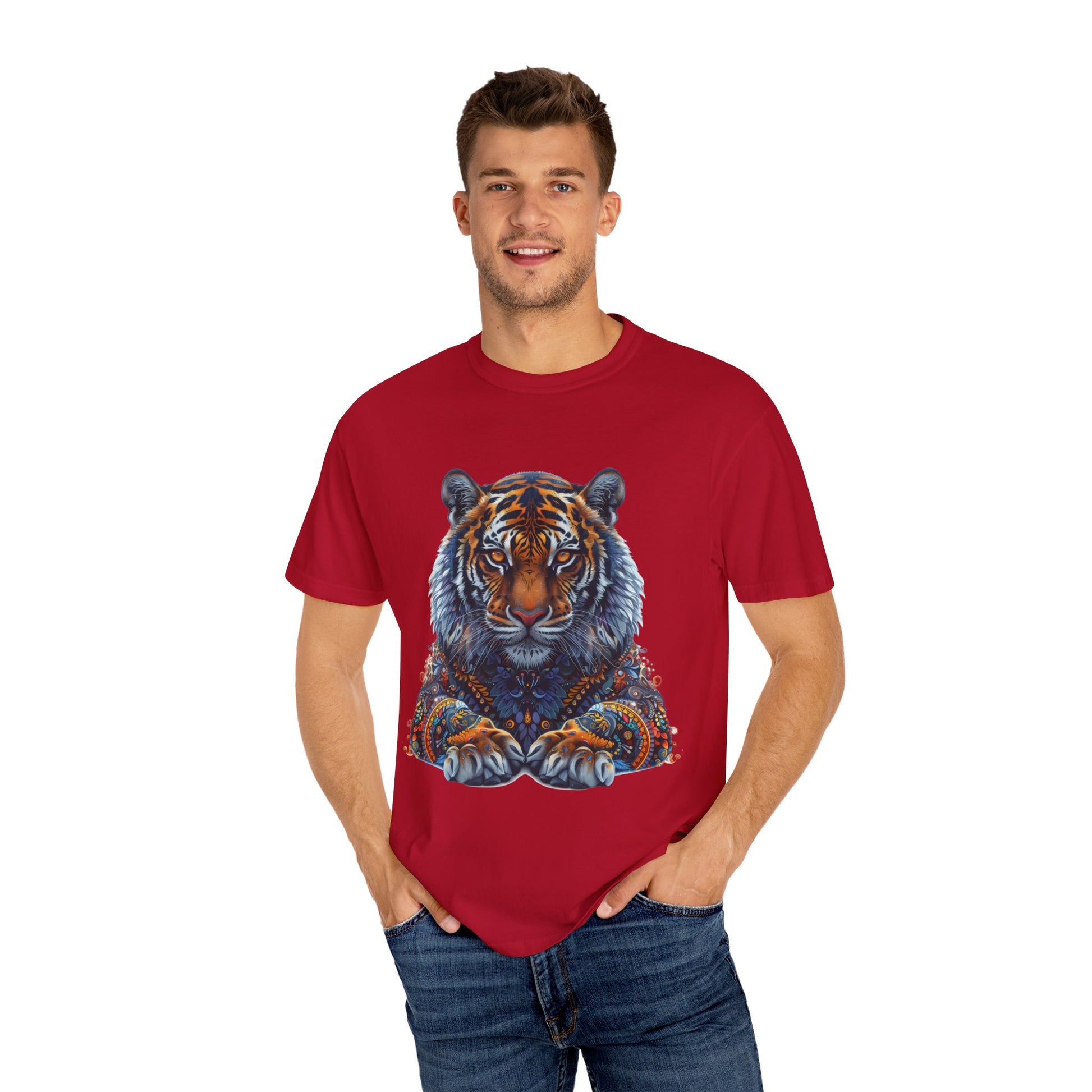 Lion Head Cool Graphic Design Novelty Unisex Garment-dyed T-shirt Cotton Funny Humorous Graphic Soft Premium Unisex Men Women Red T-shirt Birthday Gift-21